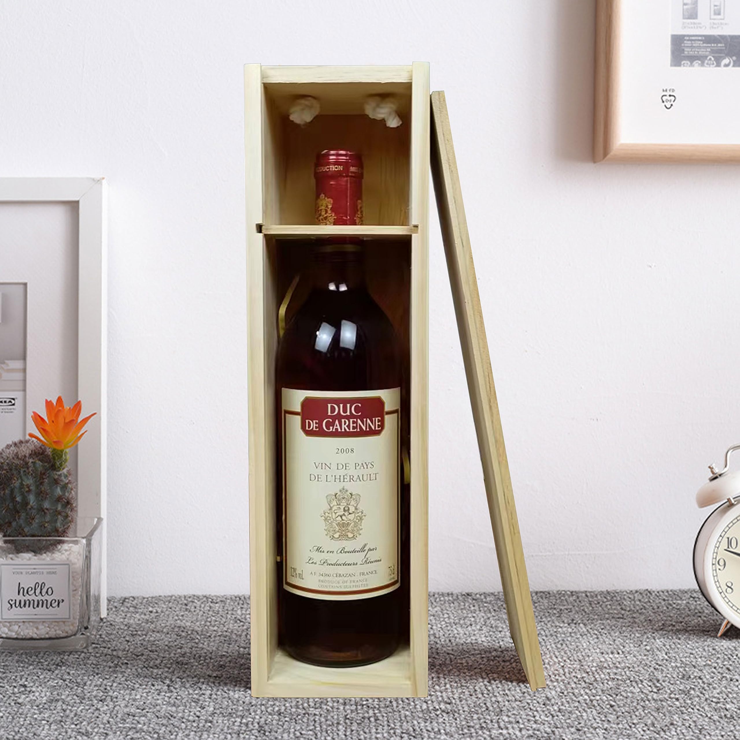 ARTAWEIN 3 cajas de vino de madera sin terminar con asas para manualidades, regalos, cumpleaños y fiestas de inauguración de la casa, personalizables con pintura, grabados e impresiones (13.7 x 4
