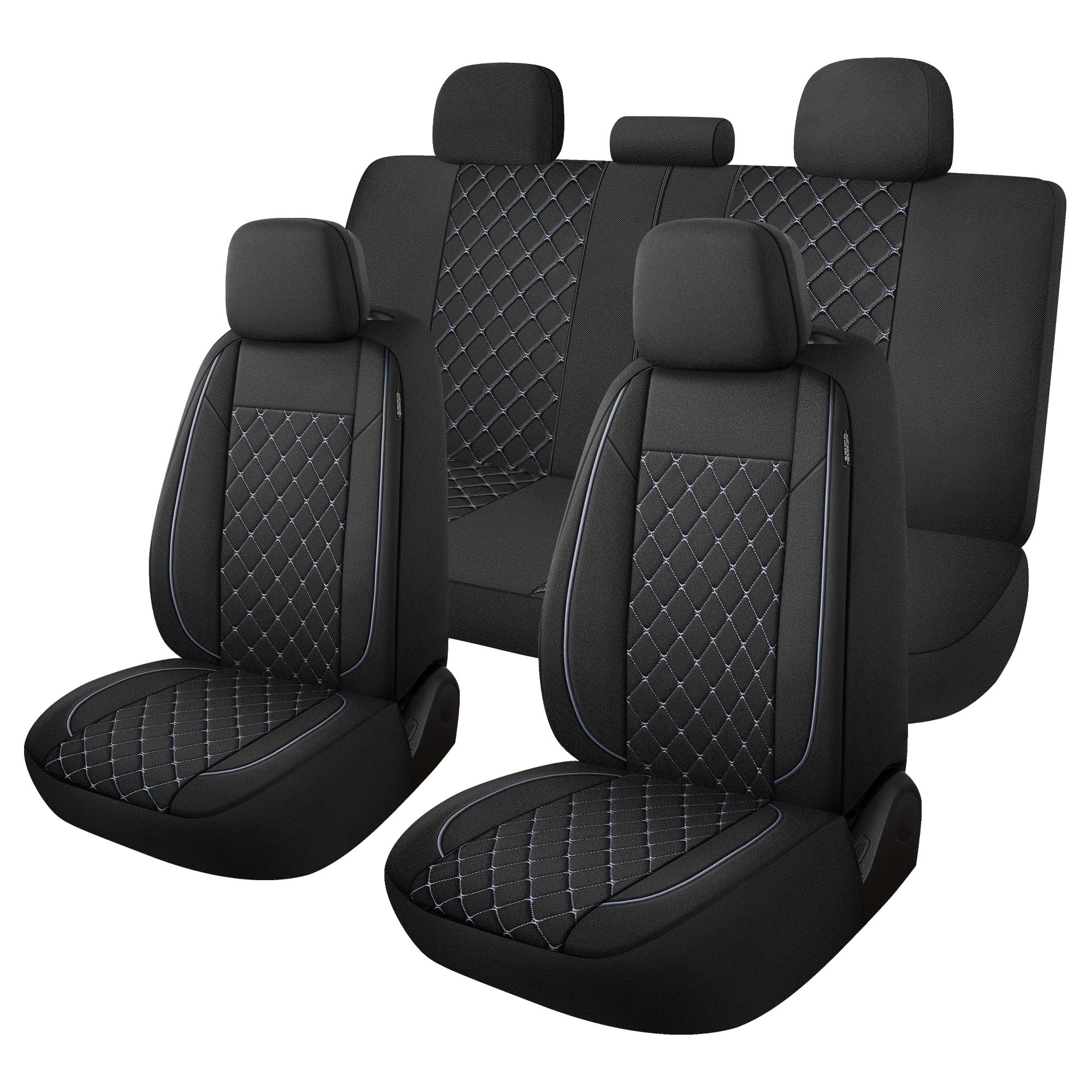 YGL Breathble - Set completo di coprisedili per auto, lavabili, in tessuto di alta qualità, coprisedili per auto, berlina, furgoni, camion, SUV (nero/grigio)