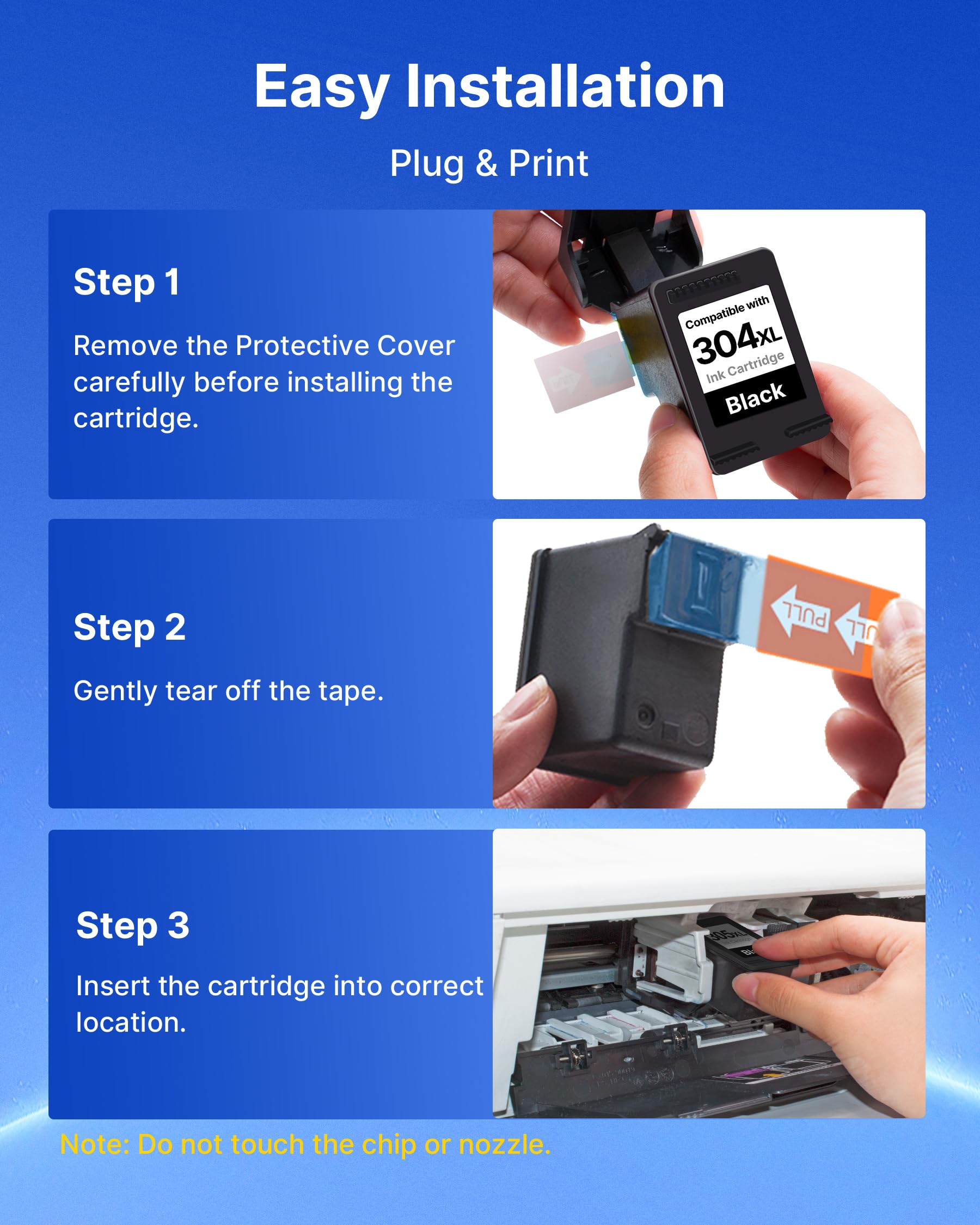 304 XL 304XL Cartucce Sostituzione per HP 304 Nero e Colore d'inchiostro per HP 304 per HP Deskjet 3750 3760 3762 2630 3700 3720 2600 Envy 5030 5032 5010 5000 Stampante (Nero Tri-Colore, 2-Pack)