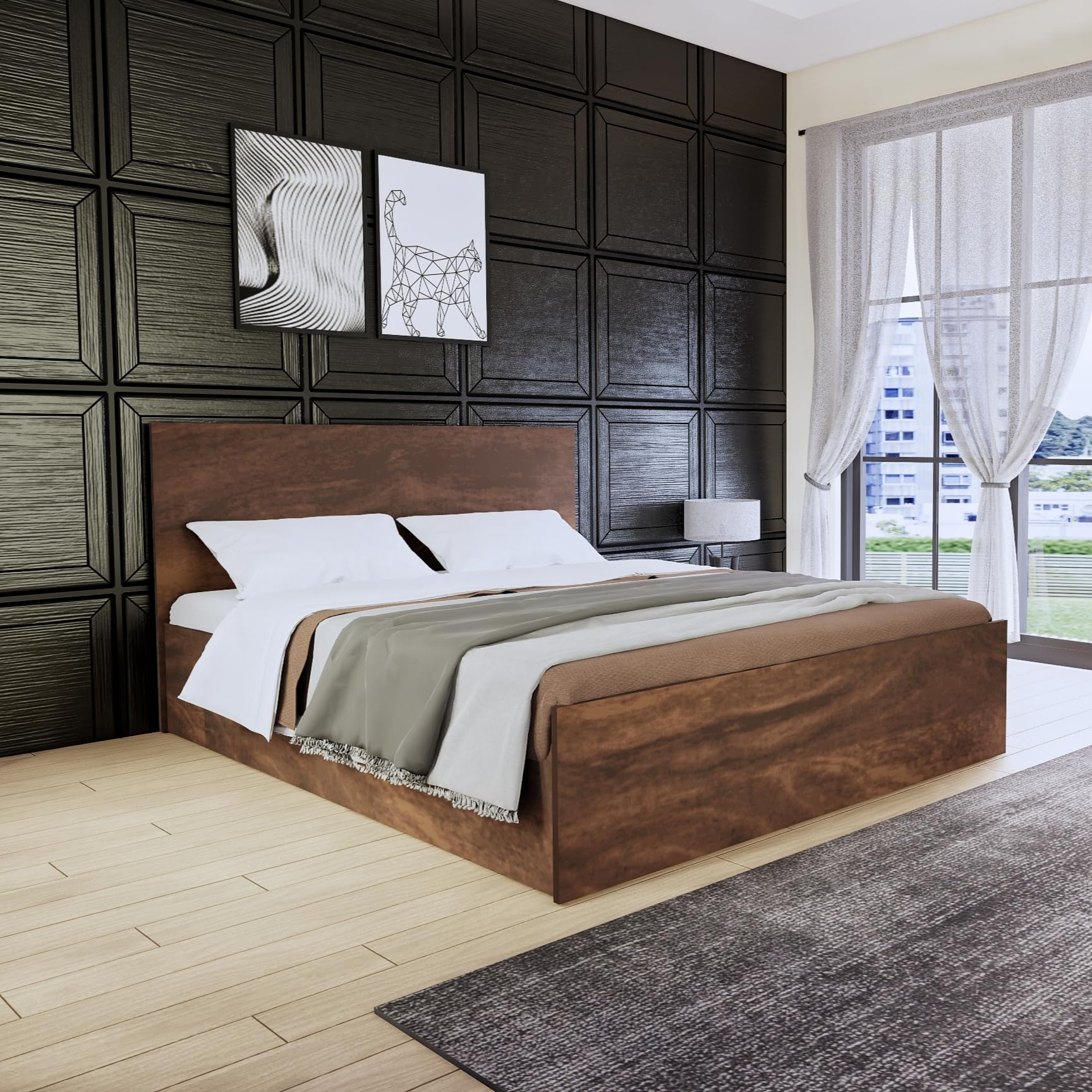 The Mint club Furnitures - King Size Engineered Wood Bed with Box Storage - Walnut Finish - 72 * 78 INCHES (B0D7QB3ZPV) Amazon Price History, Amazon Price Tracker