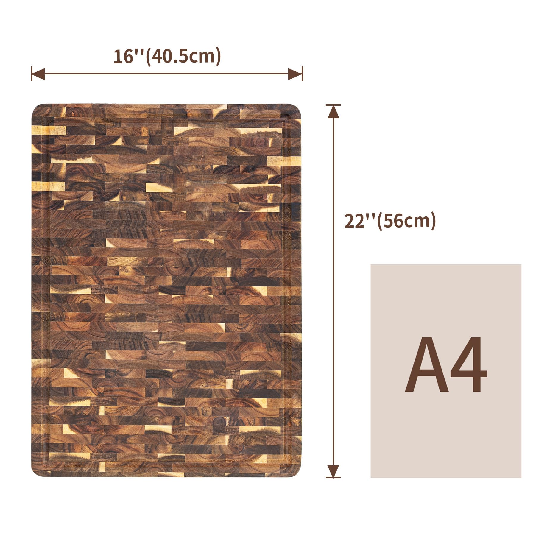 Utoplike Großes Akazienholz-Schneidebrett 56x40,5x3,5cm,Küchen-Schneidbrett | Größter Holz-Metzgerblock für Truthahn, Schneidebrett mit Griff und einseitiger Saftrinne