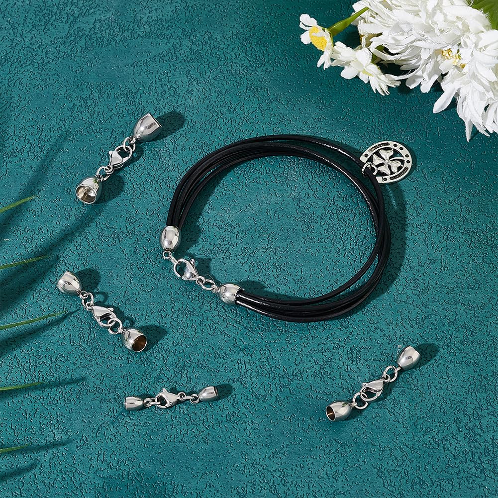 Embouts De Cordon Avec Fermoirs à Griffes - 8 Ensembles 3-6mm En Acier Inoxydable Pour Bijoux