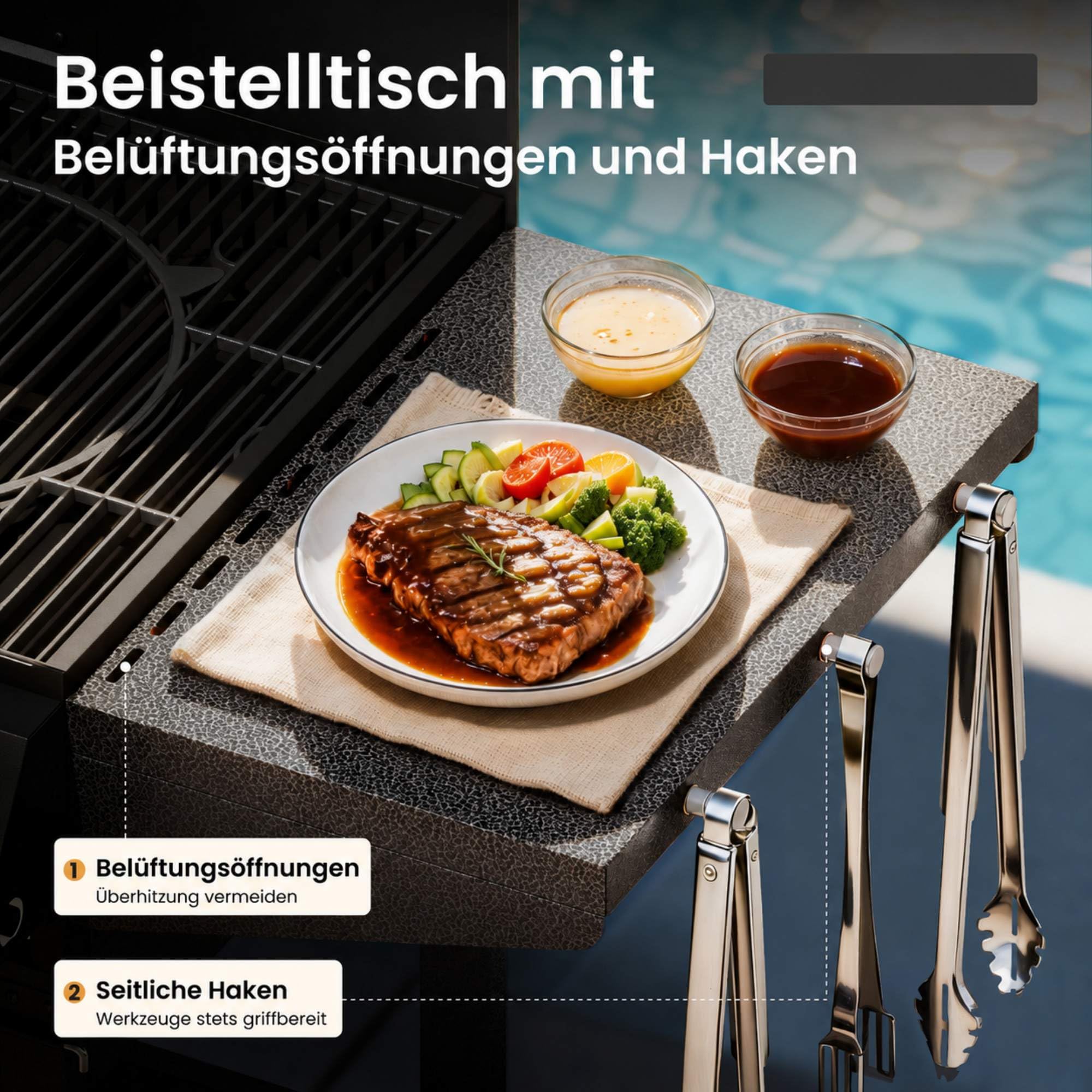 PHI VILLA Gasgrill 4 Brenner mit Plancha Grillplatte, Herausnehmbarer Rundrost Beistelltische, 4 Edelstahlbrenner mit Gasschlauch, 3110 cm² XL BBQ Outdoor Gas Grill für Garten, Terrasse & draußen