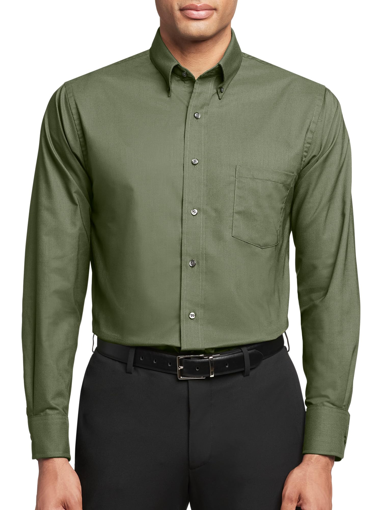 Van Heusen Men's Oxford Plain Casual Shirt Regular Fit Dress, Dark Green, 15.5"-16" Neck 33"-34" Sleeve