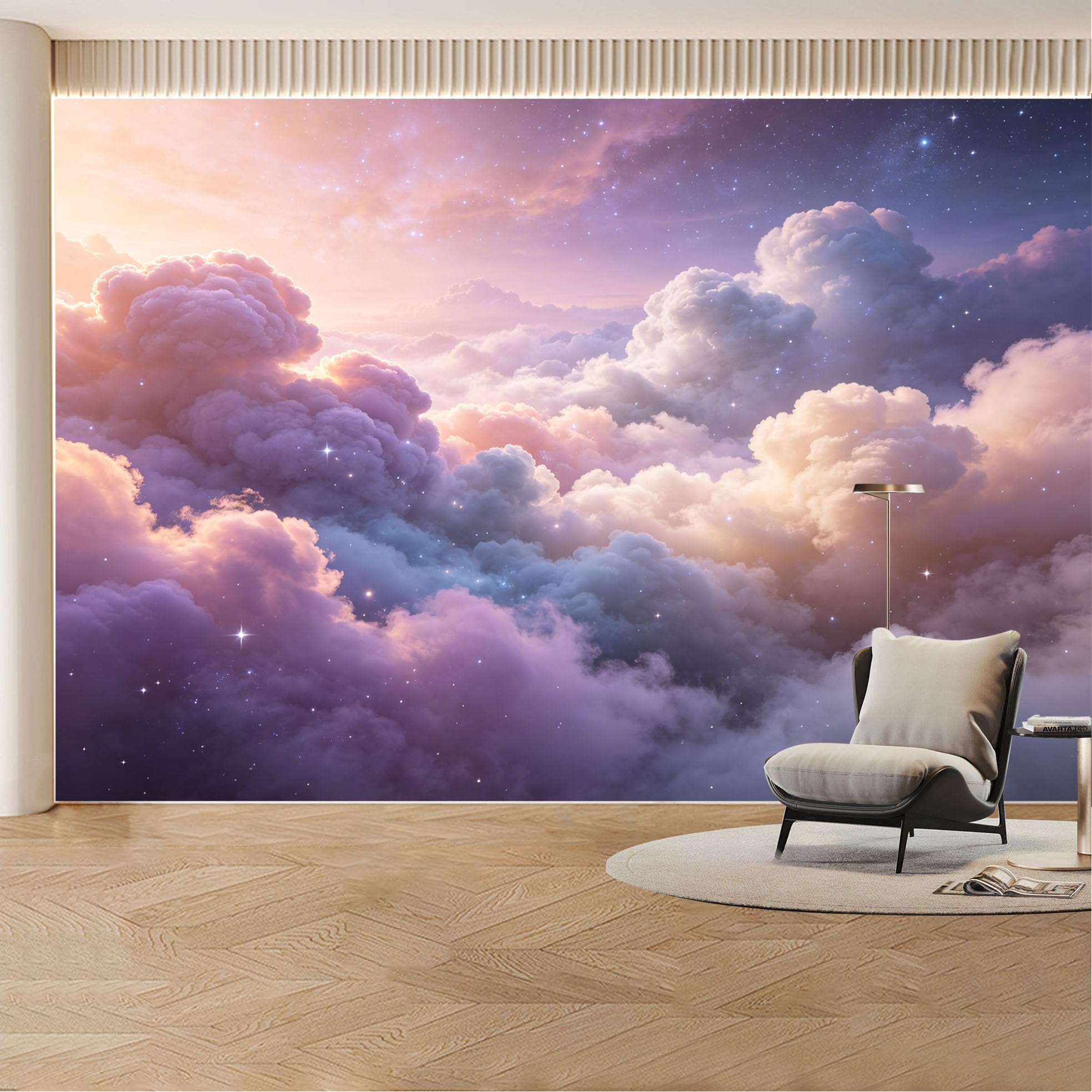 Custom Wall Mural Wallpaper Galaxy Clouds Starry Sky Landscape 3D Effect Wall Decor Large Wall Art Sunset Misty Removable SelfAdhesive Large Photo for Living Room， Bedroom， Office