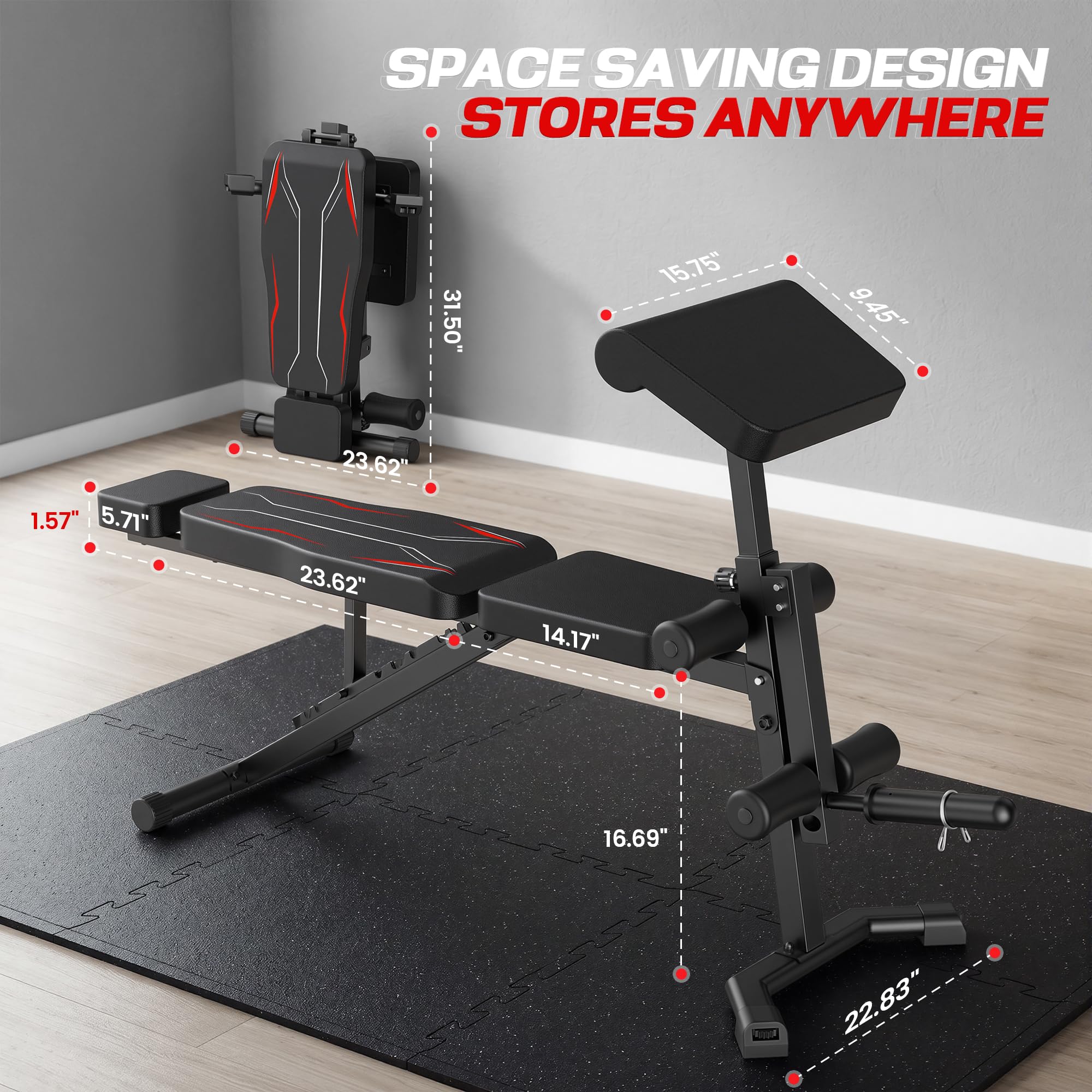 Adjustable Weight Bench with Leg Extension and Curl, Preacher Curl Bench for Home Gym, Foldable Workout Bench, 800LBS Full Body Strength Training, 10-Position Incline Decline Bench Press