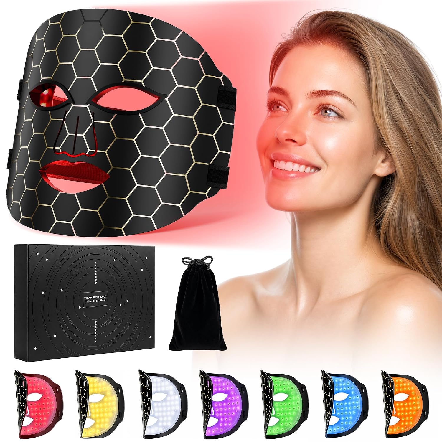 LED Face Mask with 7 Light Modes for Daily Skincare, 96 LED Chips Flexible Silicone Face Mask, Cordless Rechargeable with Timer, Home Use Skincare Device, Gift for Women image 2