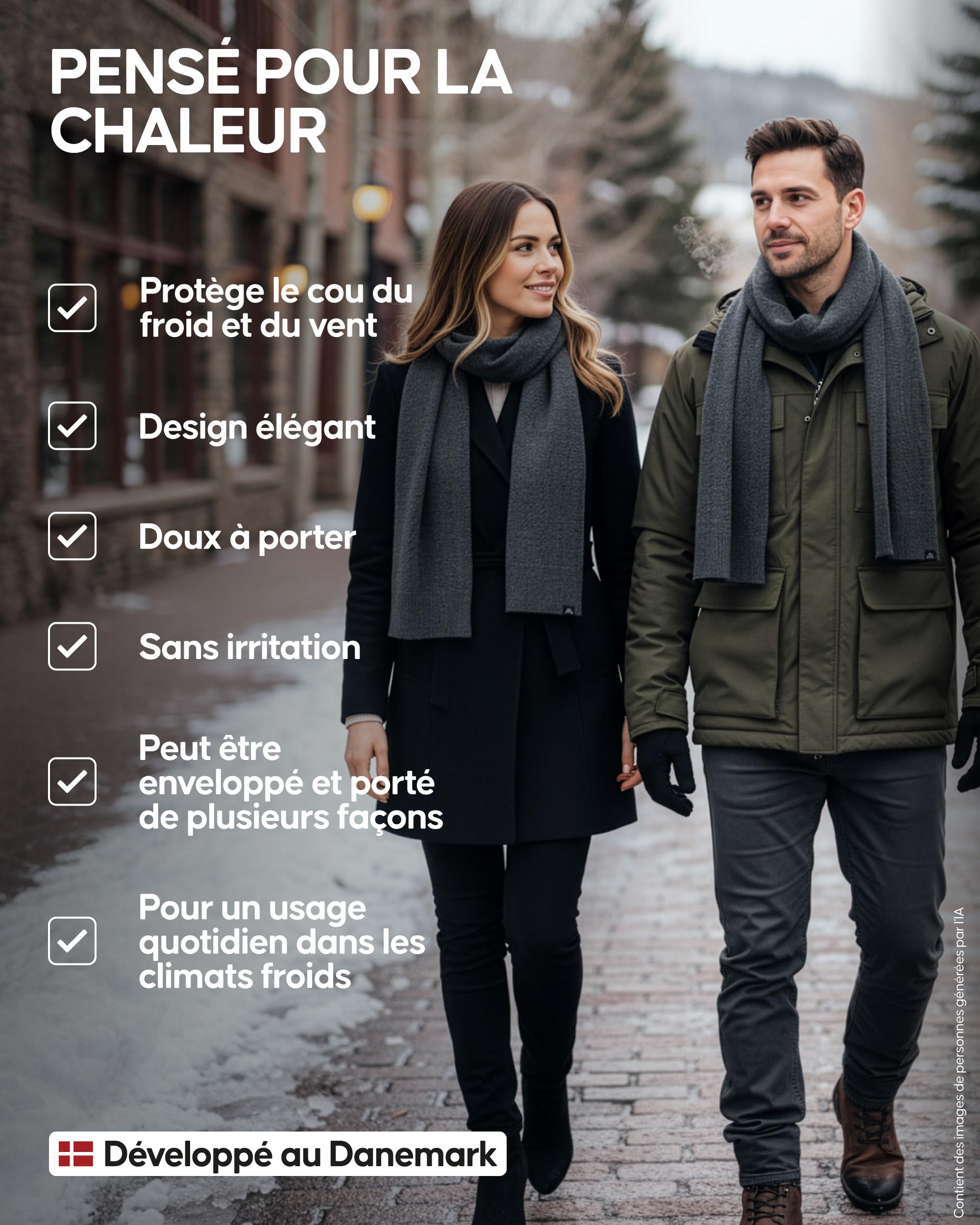 DANISH ENDURANCE Écharpe d'Hiver en Laine Mérinos, Chaude et Douce | Écharpe en Laine Mérinos, Chaude, Douce et Anti-Odeurs, Tricot Uni Intemporel, pour l'Automne et l'Hiver, Unisexe