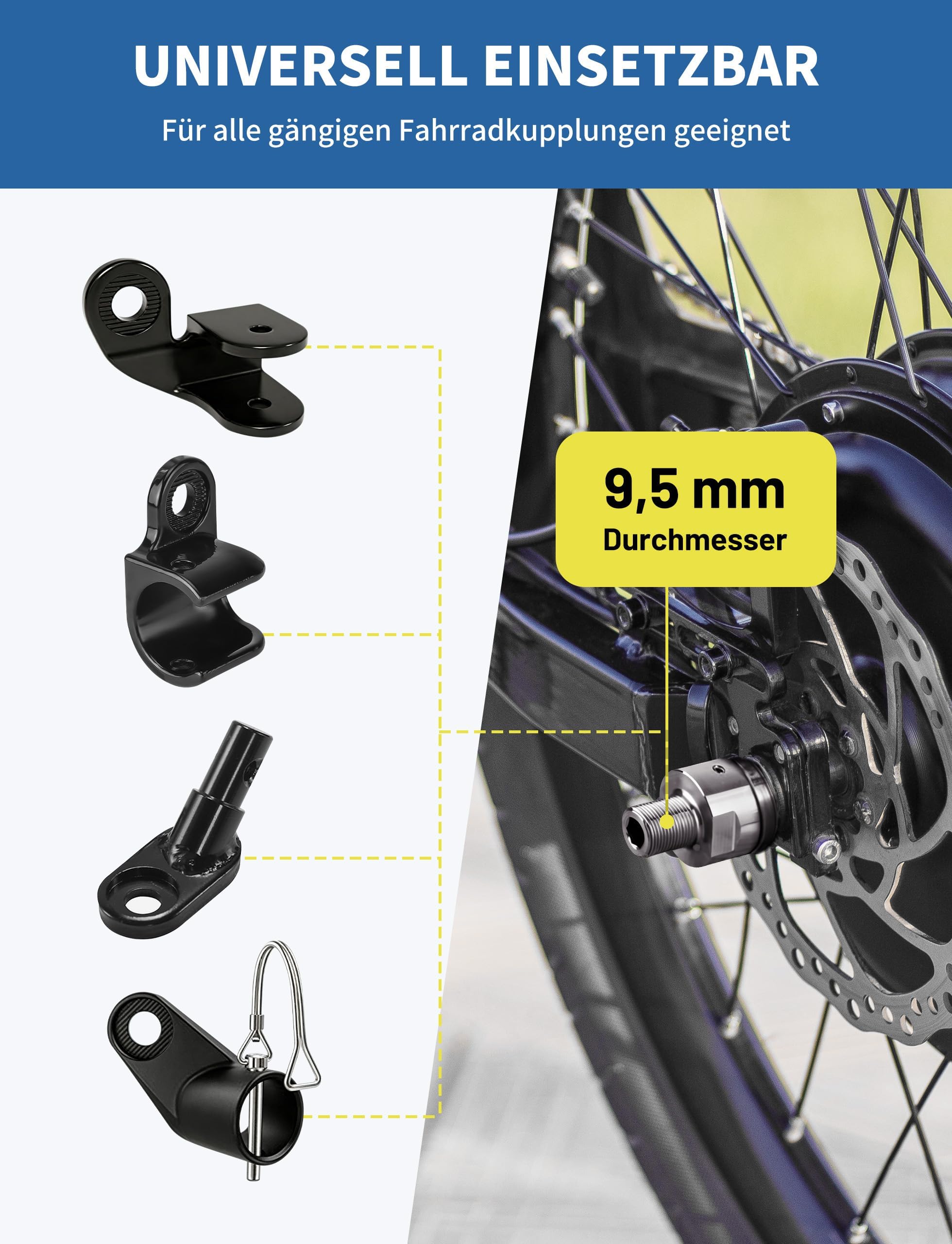 WildKids Steckachse für Fahrradanhänger M12 160-172 mm Steckachse, Einstellbare Schaftlänge, Steckachse kompatibel für Thule,Qeridoo,Croozer Fahrradanhängerkupplungen - Mit Anti-Rutsch-Muttern