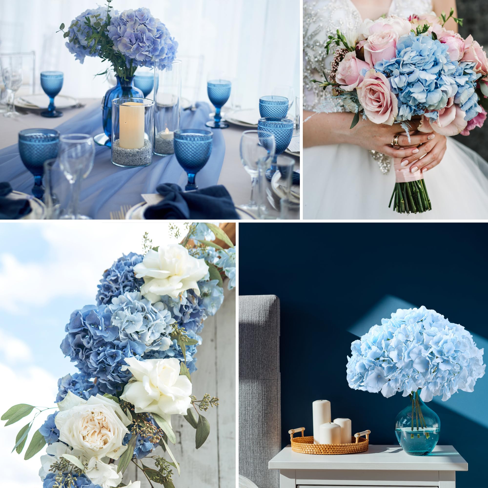 HNVNER 6 Pcs Flores Artificiales Hortensias, Flores Seda Hortensias para Bodas Hogar Hotel Decoración, Azul