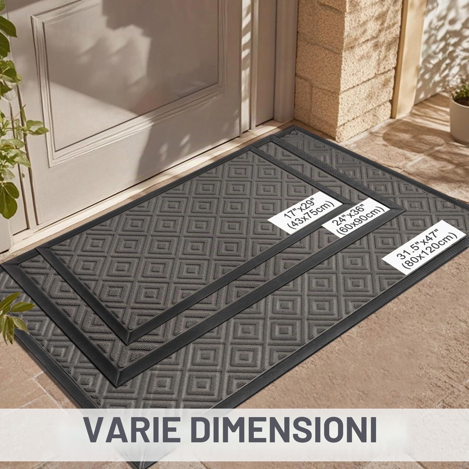 LEKEEPGO Zerbino Ingresso Esterno ed Interno 80x120cm, Tappeto da Esterno Assorbente Drenante, Tappeto Ingresso Interno Antiscivolo, Tappeti da Esterno Lavabile, Grigio