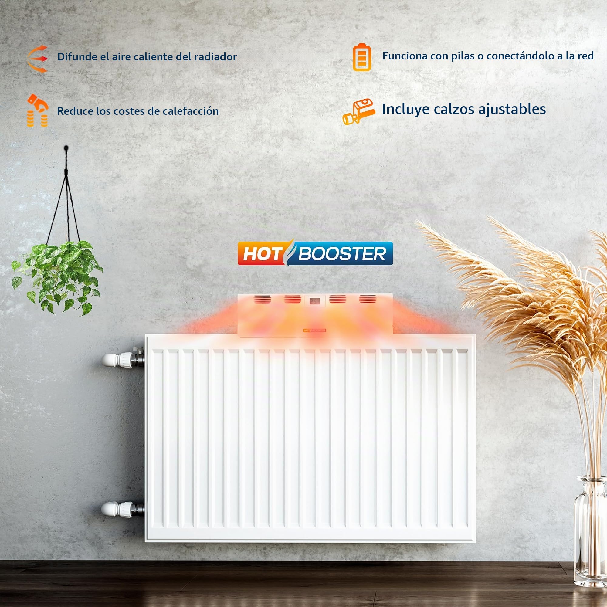 LTC - HOT-BOOSTER - Difusor térmico a pilas para radiadores - Eficaz y económico - La solución que redirige horizontalmente el aire caliente de los radiadores - Blanco