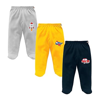 Kidbee Baby Unisex Cotton Track Pant with Booties/Socks (Set of 3) (9-12 Months, Multi)