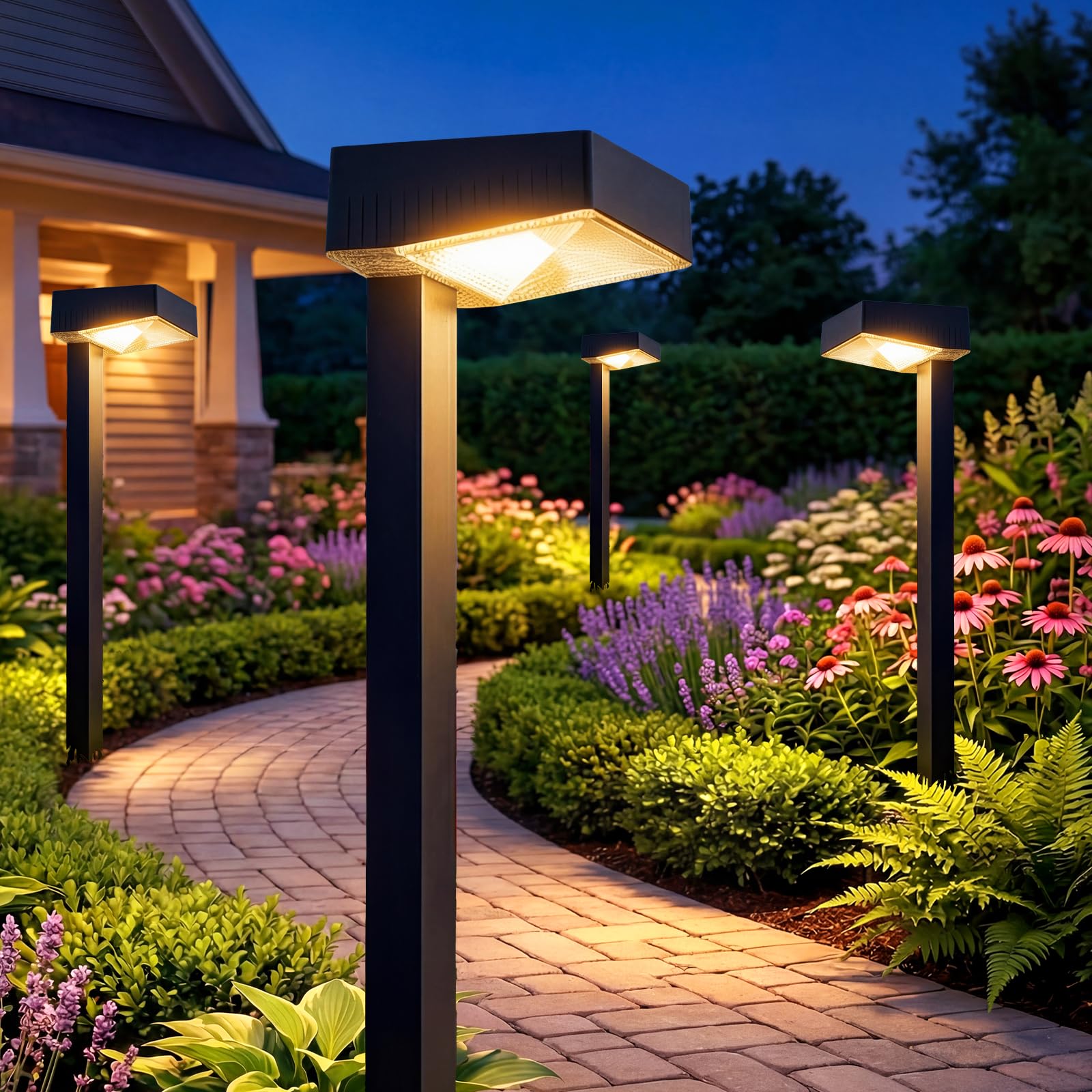 Solarbetriebene Wegleuchten für den Außenbereich, wasserdicht, 8 Stück, 80 Lumen, 2700 K, warmweiß, 2 LEDs, lange Lebensdauer, 30 % hohe Effizienz, Solarpanel