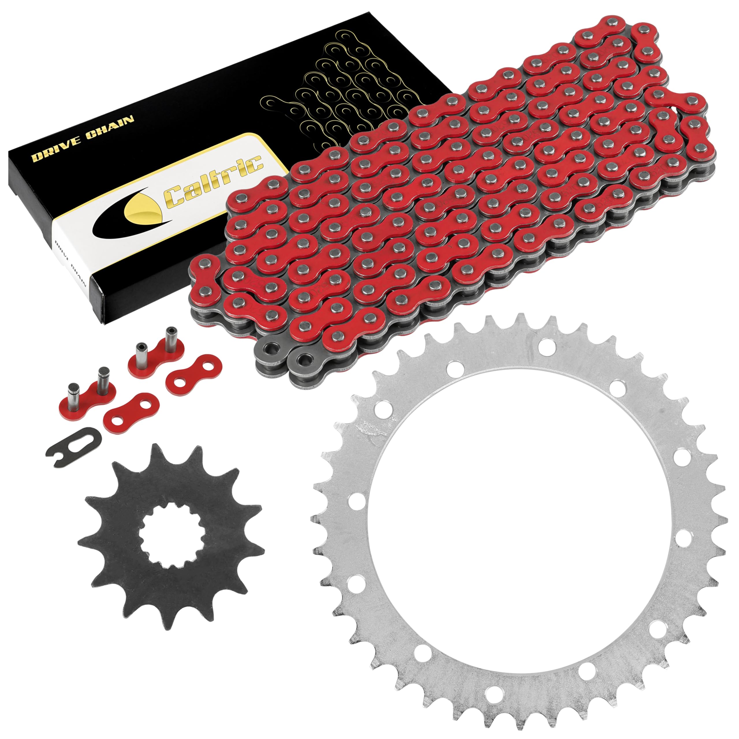Caltric Red Drive Chain And Sprockets Kit Compatible with Yamaha Raptor 660R Yfm660R 2001-2005
