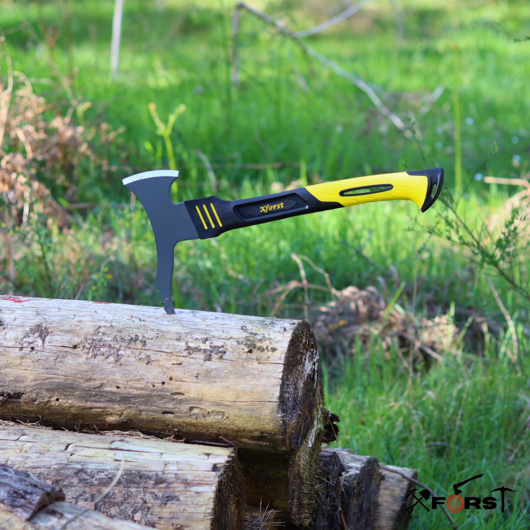 Xforst Sapie à Main 46 cm Bûcheron avec Lame de Coupe – Sappie Forestier Manche Fibre Verre Gommé, Tête Acier Carbone Forgé Dentelée, Œillet de Suspension pour Bûches & Branches – X-DB36