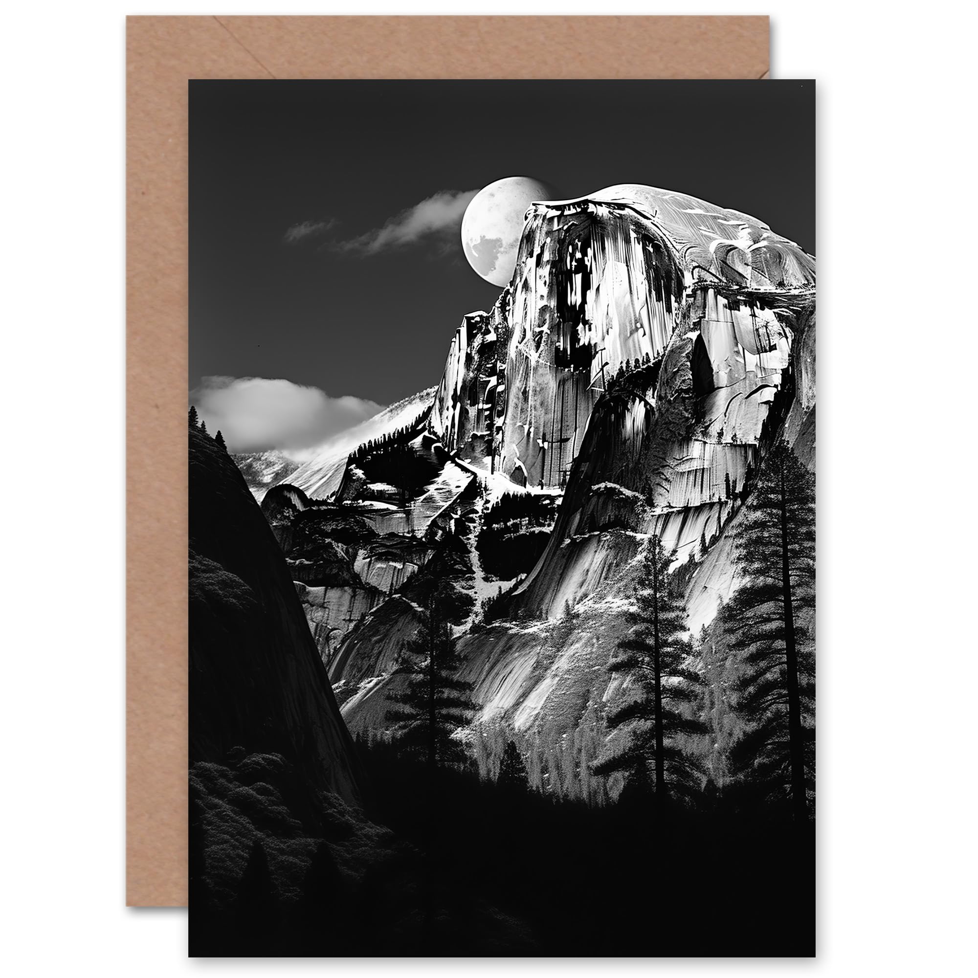 Artery8 - Greeting Card - Moonrise Behind Half Dome Yosemite National Park - Grey