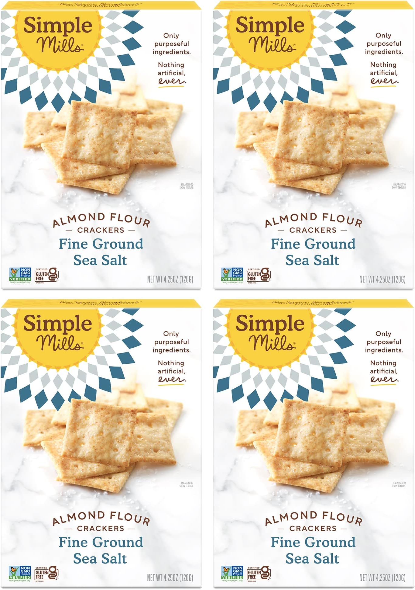 Simple Mills Almond Flour Crackers, Fine Ground Sea Salt - Gluten Free, Vegan, Healthy Snacks, 4.25 Ounce (Pack of 4)