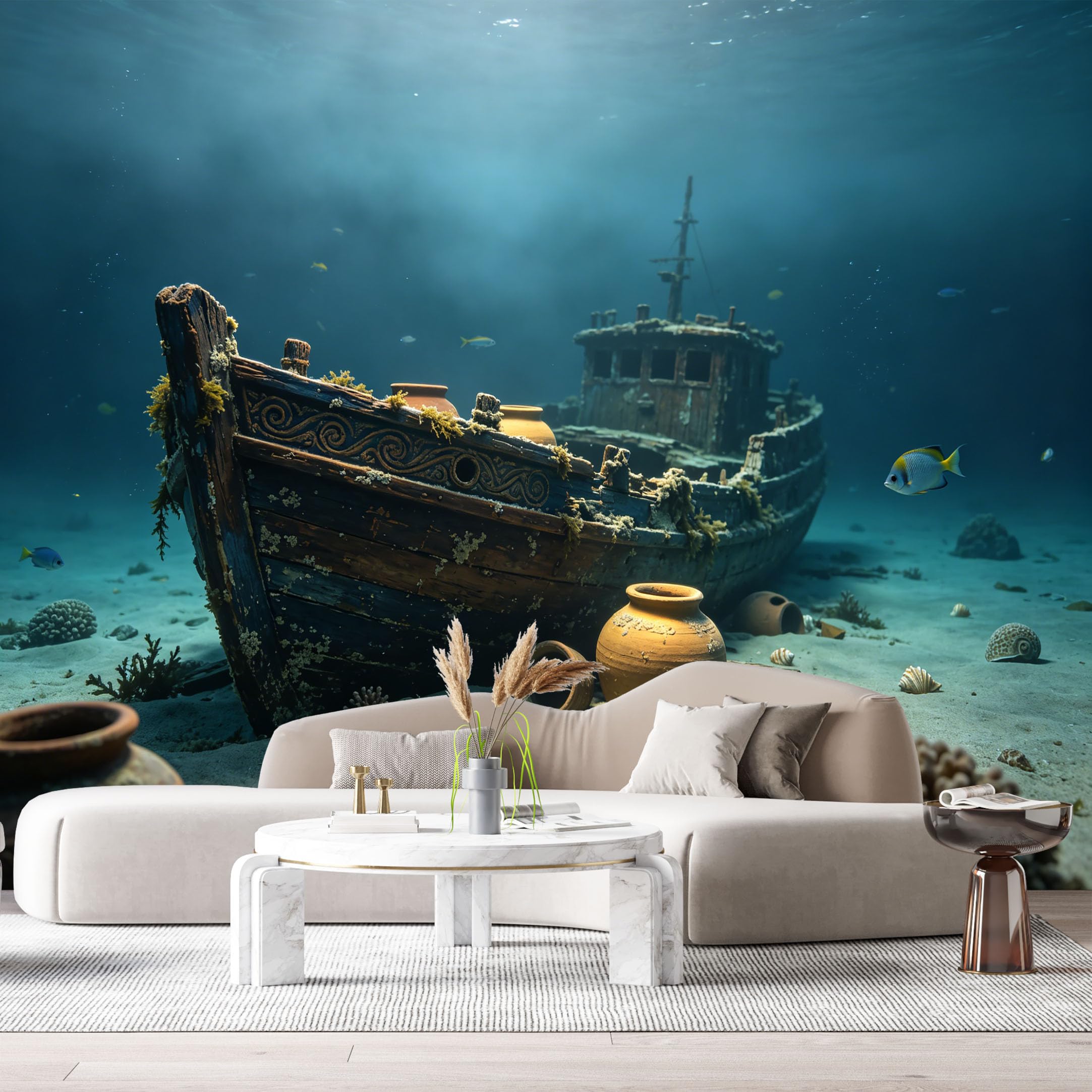 Custom Size Wall Murals Ocean Marine 3D Sunken Ship Ancient Pottery Underwater Scenery SelfAdhesiveWall Fabric Removable Wallpaper Wall Decor for Living Room Bedroom Bathroom
