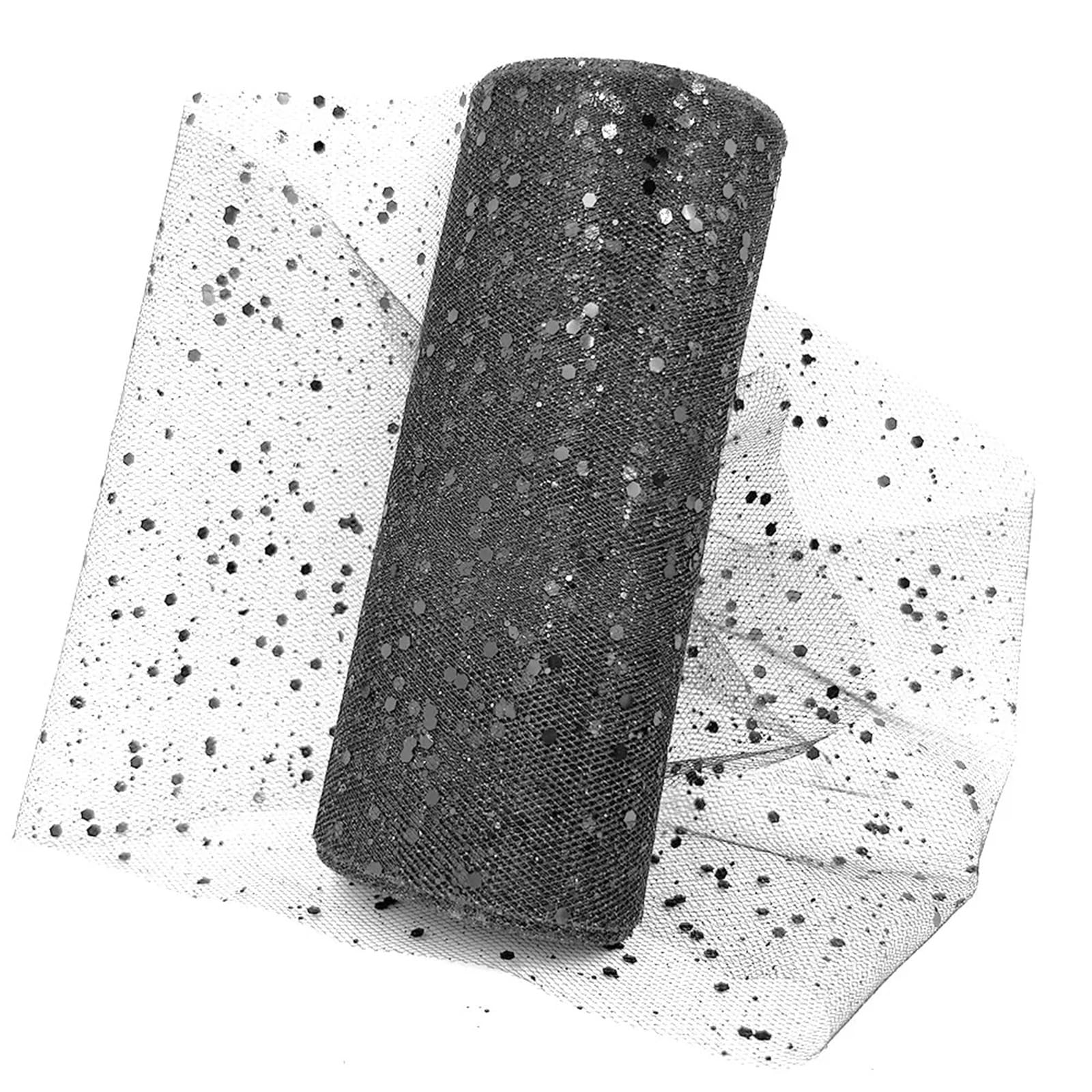 Tulle Fabric Roll 6Roll Glitter Tulle Fabric Roll 6 Inch 10 Yards Sequin Sparkling Ribbon Spool Netting for Wedding Gift Wrapping Party Decor(Black)
