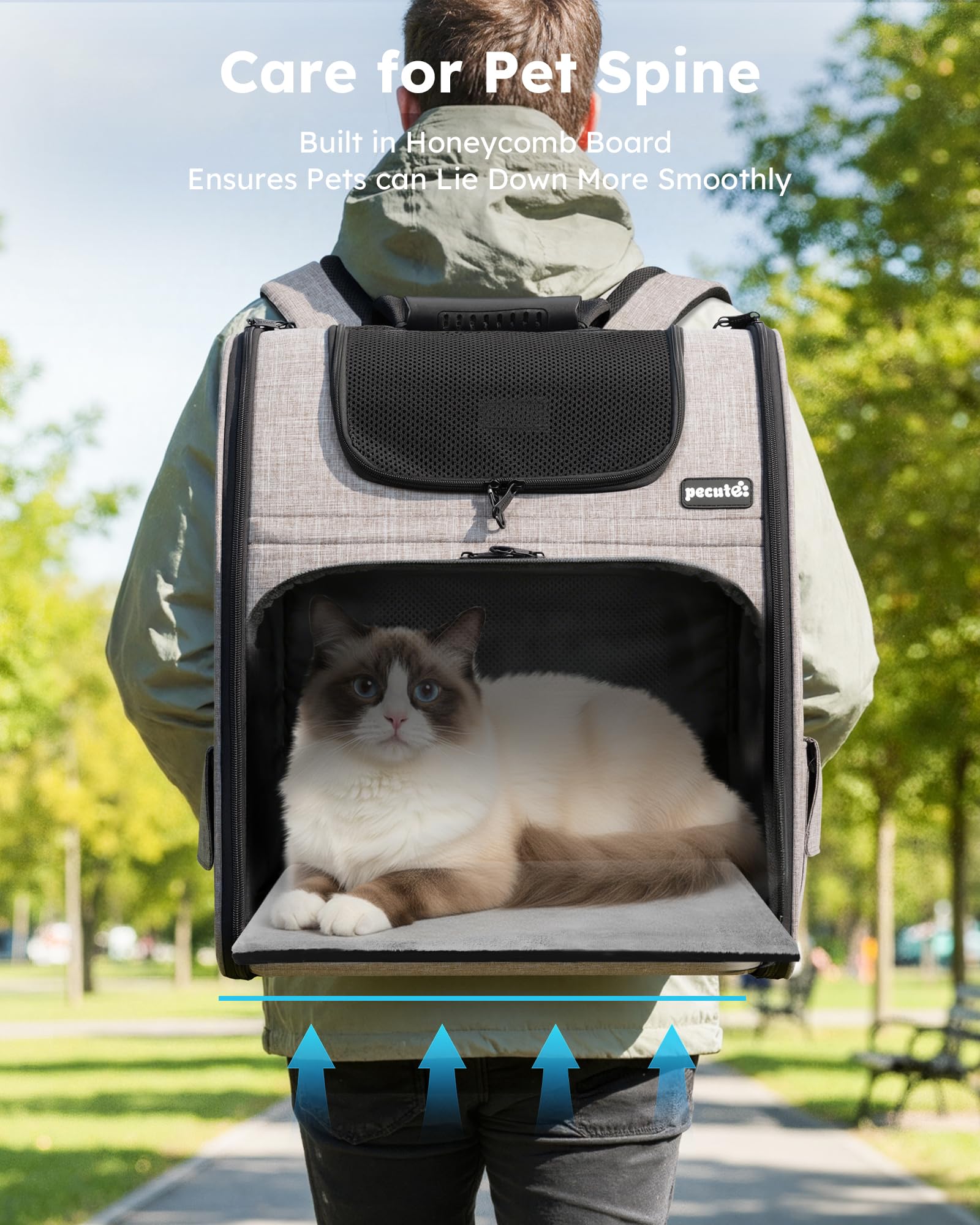 Pecute Cat Backpack Carrier XL, ExpandablePet Backpack for Cats & Small Dogs Up to 15lbs, with 4-Side Breathable Mesh, Multi-Entry & Lockable Zippers for Travel, Hiking, Camping - Hands Free, Khaki - image 8