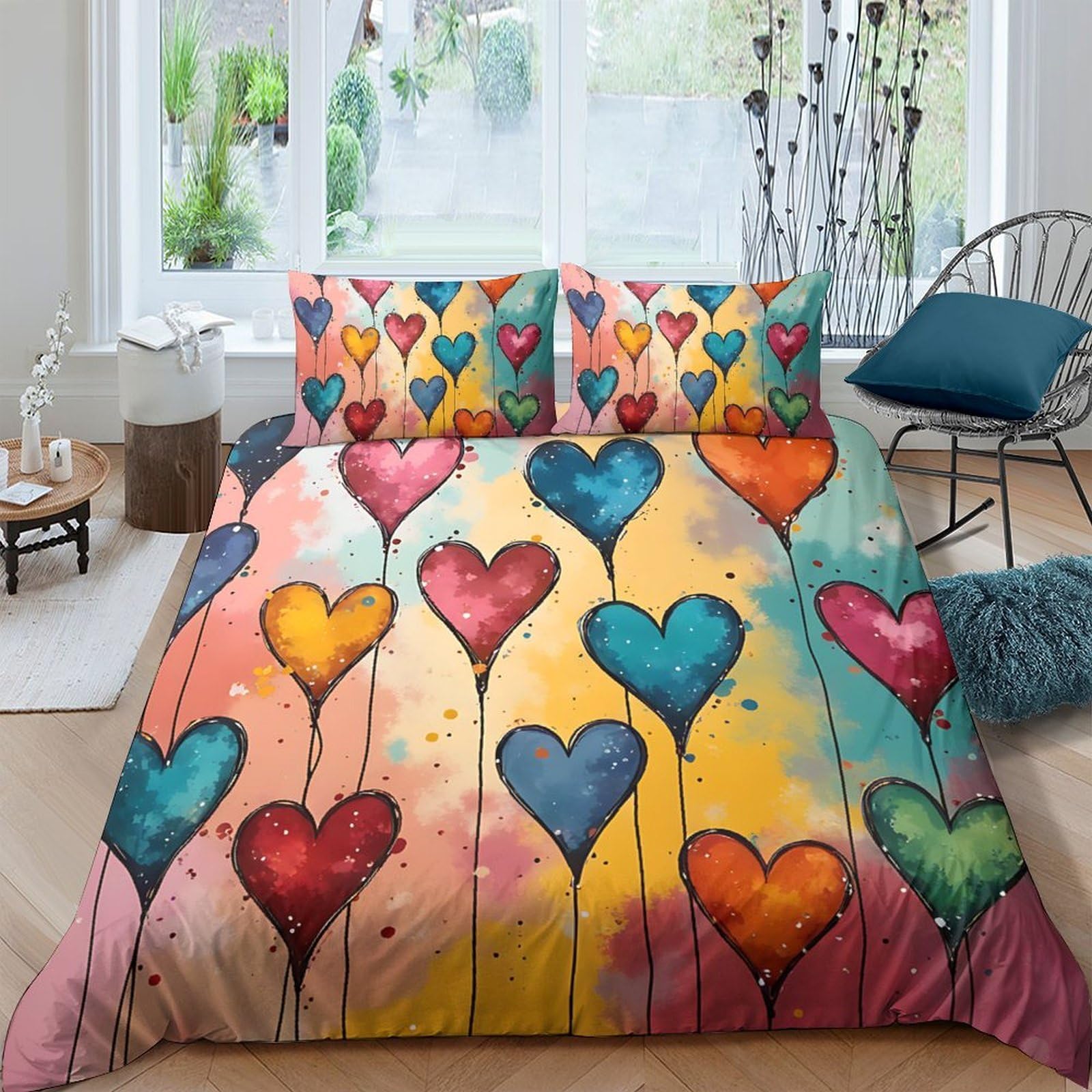 Ctjqhvkz Style-7 3D Printed Colorful Heart Fitted Sheet Microfiber Soft Bedroom Decor Rainbow Love Bed Cover For Adults Teens Single（135X200cm）