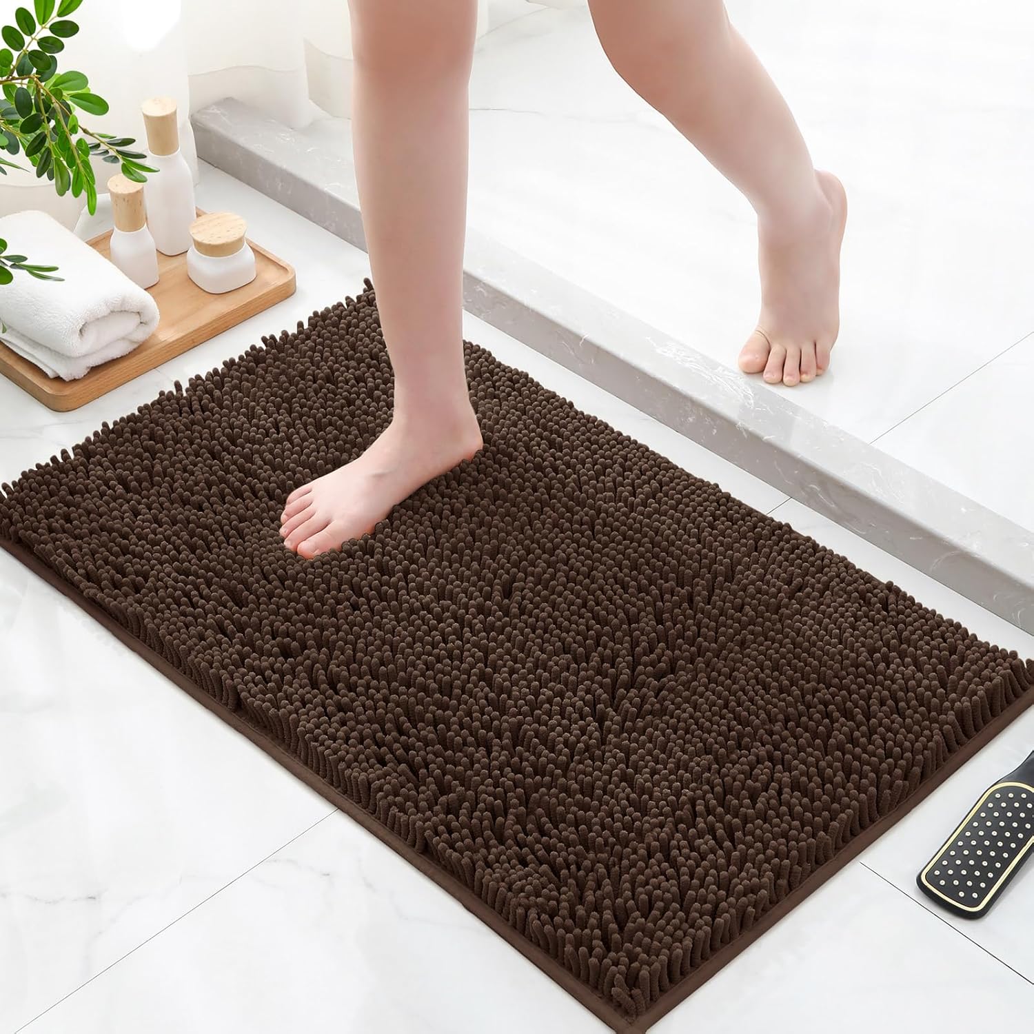 MitoVilla Brown Bathroom Rugs, Soft Chenille Small Bath