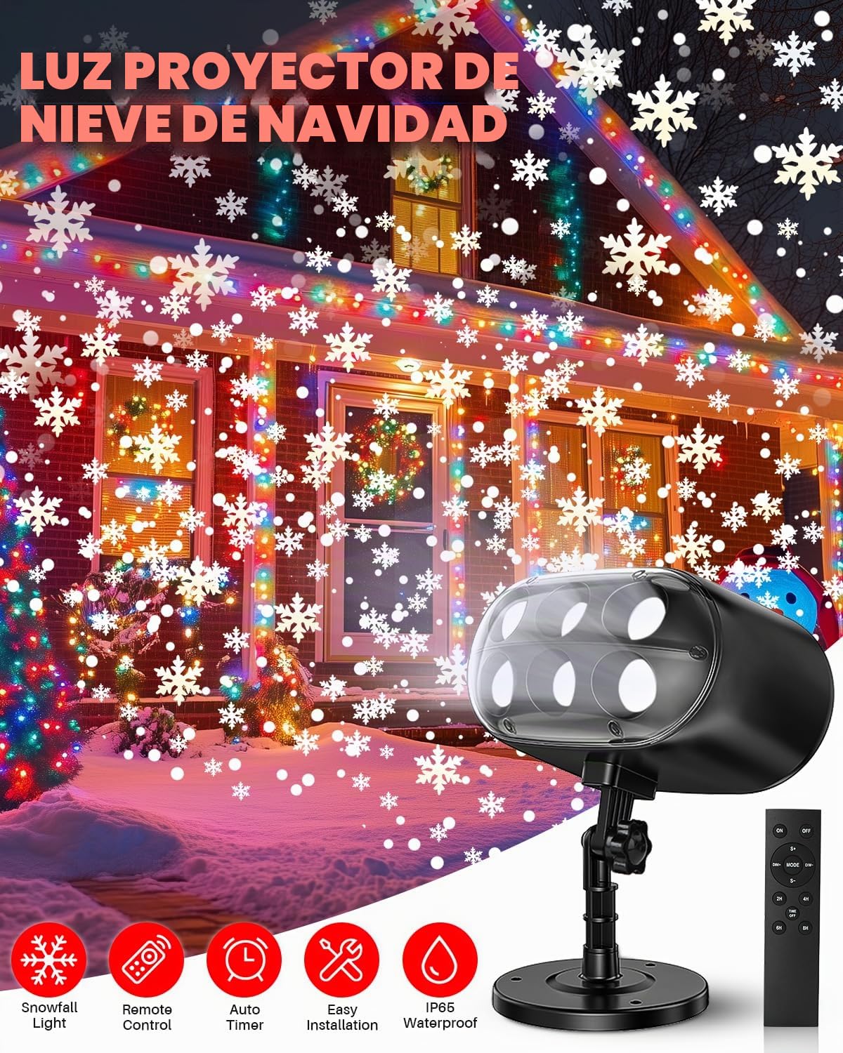 Proyector de Navidad para exteriores con mando a distancia, proyector dinámico ajustable de luz de nieve, IP65 resistente al agua, lámpara de proyección LED