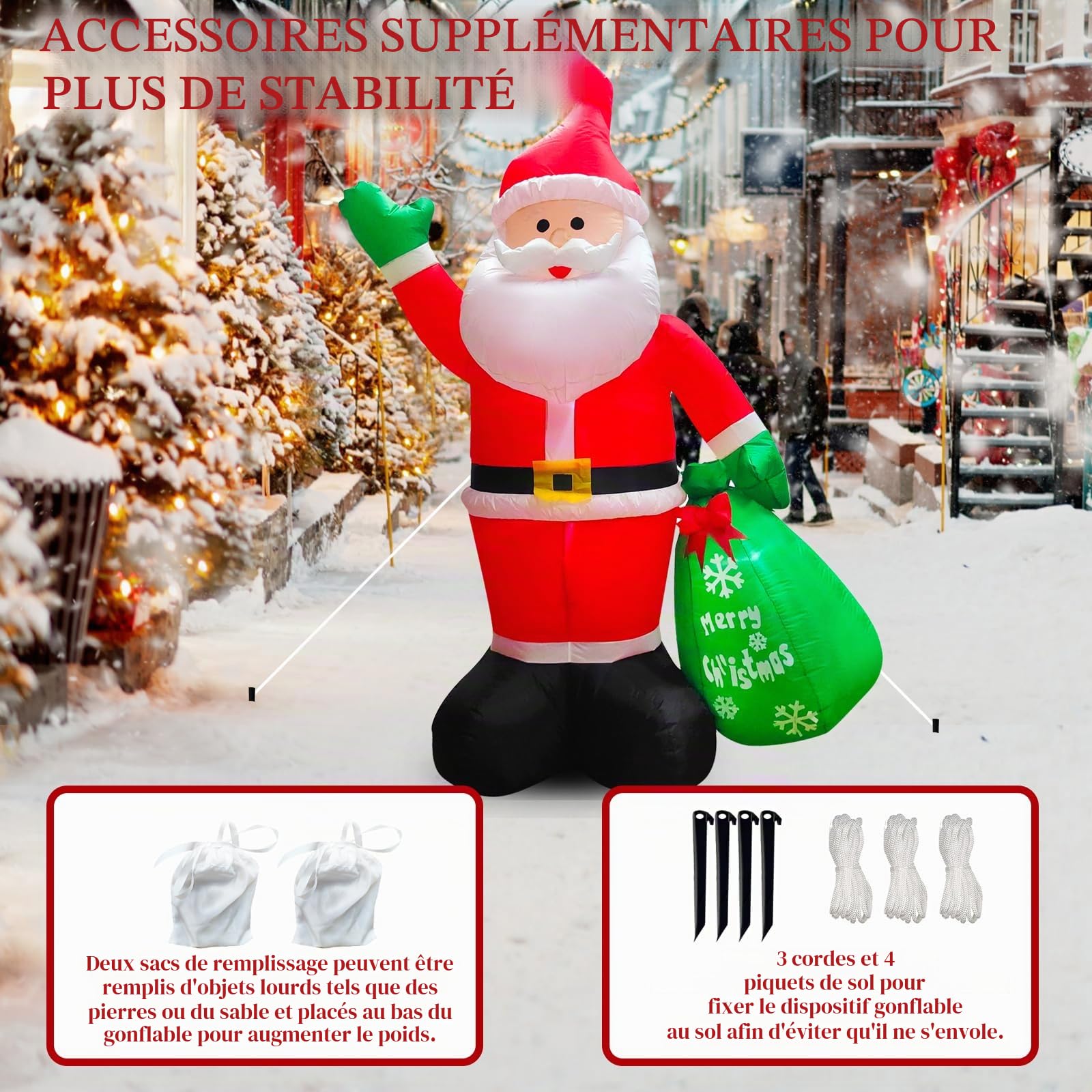 Père Noël gonflable LED - 245 cm - Décoration Noël - IP44 - Étanche - Cadeaux - Éclairage intérieur/extérieur - Jardin, pelouse, cour