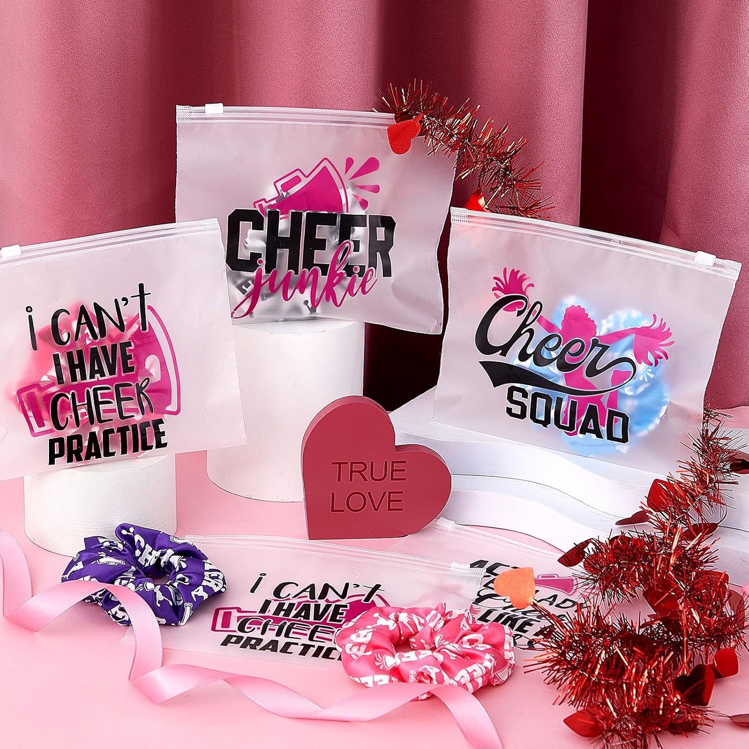 Henoyso 90 Pieces Cheer Makeup Bag Cheerleaders Gifts Cosmetic Cheer Bags for Cheerleaders Gifts for Team Party Favors Travel Pouch Makeup Case for Women Teammates Accessories, 9 Styles - Image 4