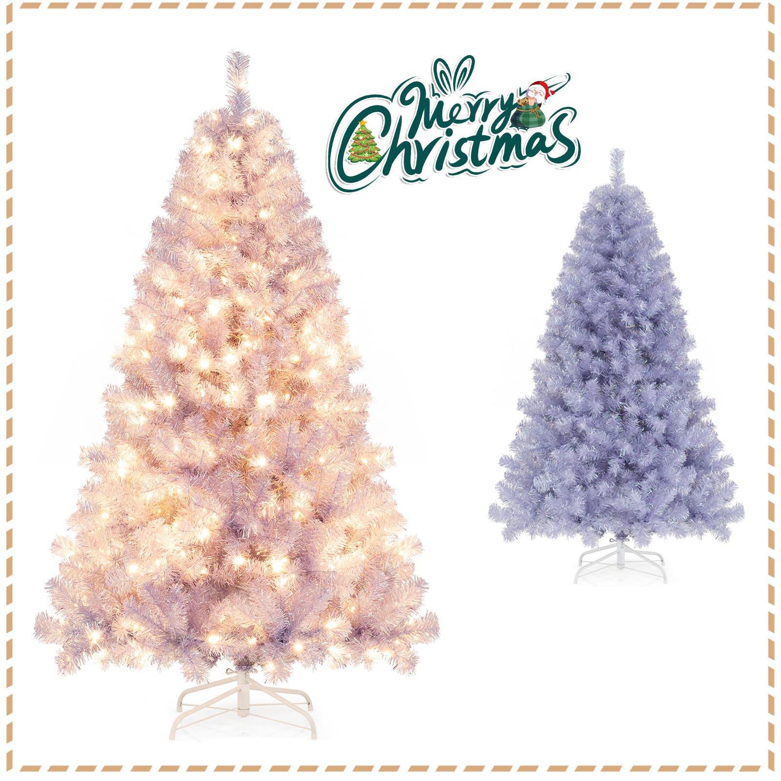 GYMAX Sapin de Noël Artificiel 180cm Violet Lumineux LED avec 250 Lumières Blanc Chaud, 8 Modes d'Éclairage, 688 Branches à à Sequins, Décoration de Fête pour Domicile, Bureau