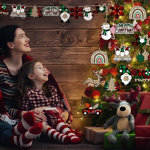 Miniatura 9 de Decoración de madera de Navidad diseño de gnomo de copo de nieve de madera de Navidad adornos de árbol de Navidad letreros de madera con cuerda para