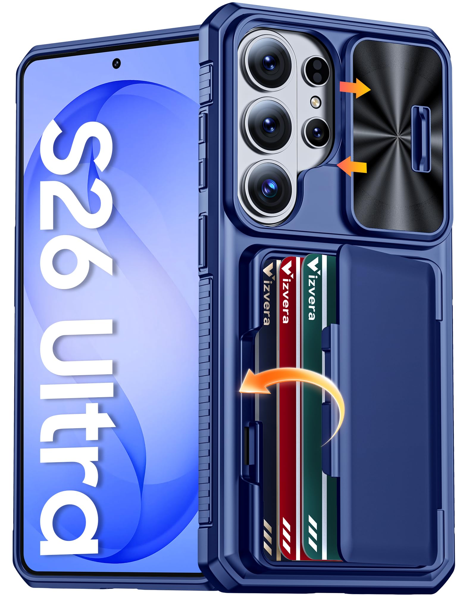 Photo 1 of Vizvera for Samsung Galaxy S26 Ultra Case Wallet RFID [Cards Holder][Camera Cover][Edge Raised] Full Body Rugged Shockproof Silicone Phone Case for Galaxy S26 Ultra 6.9" 2026,Blue