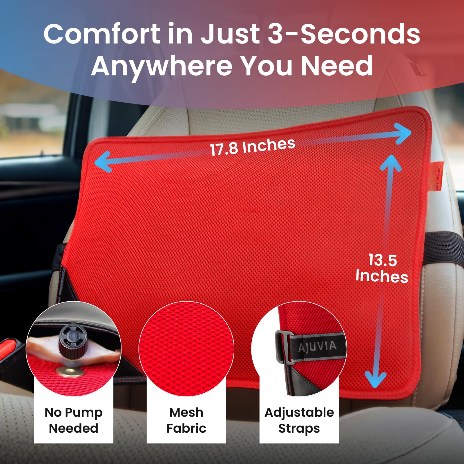 Coussin Lombaire Ergonomique Back Vitalizer - Soutien Dos Réglable - Pour Chaise Bureau, Voiture, Canapé - Soulage Mal De Dos