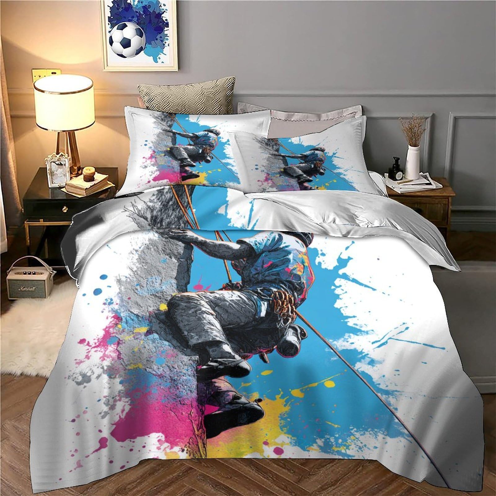 3D Druck Kletterer Motiv Bettbezug Mikrofaser Schlafzimmer Dekor Klettersport Bettwäsche Set Atmungsaktiv Für Erwachsene King（220x240cm）