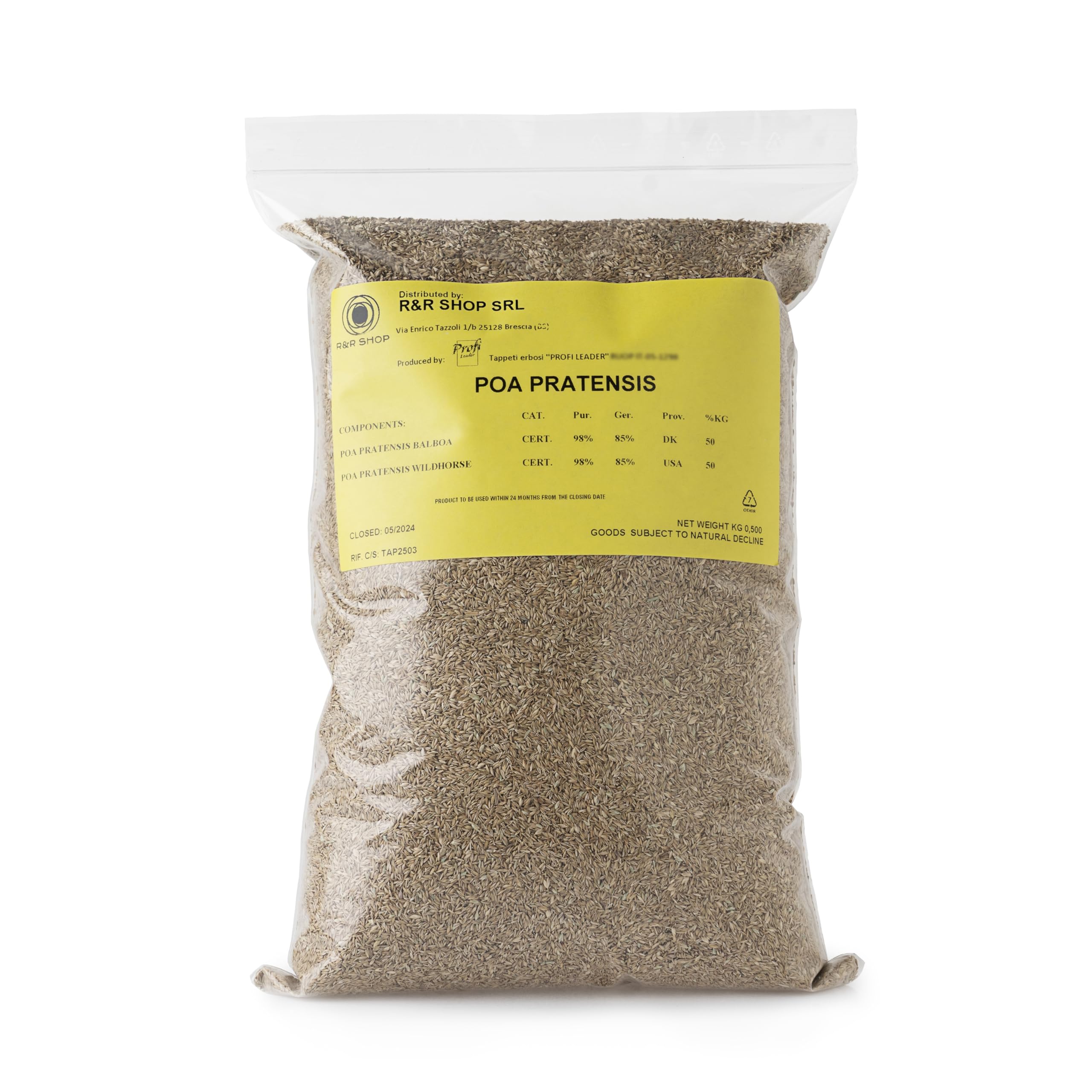 R&R SHOP – Samen für Rasen, Poa pratensis, selbstregenerierend und widerstandsfähig (5Kg - 200mq)
