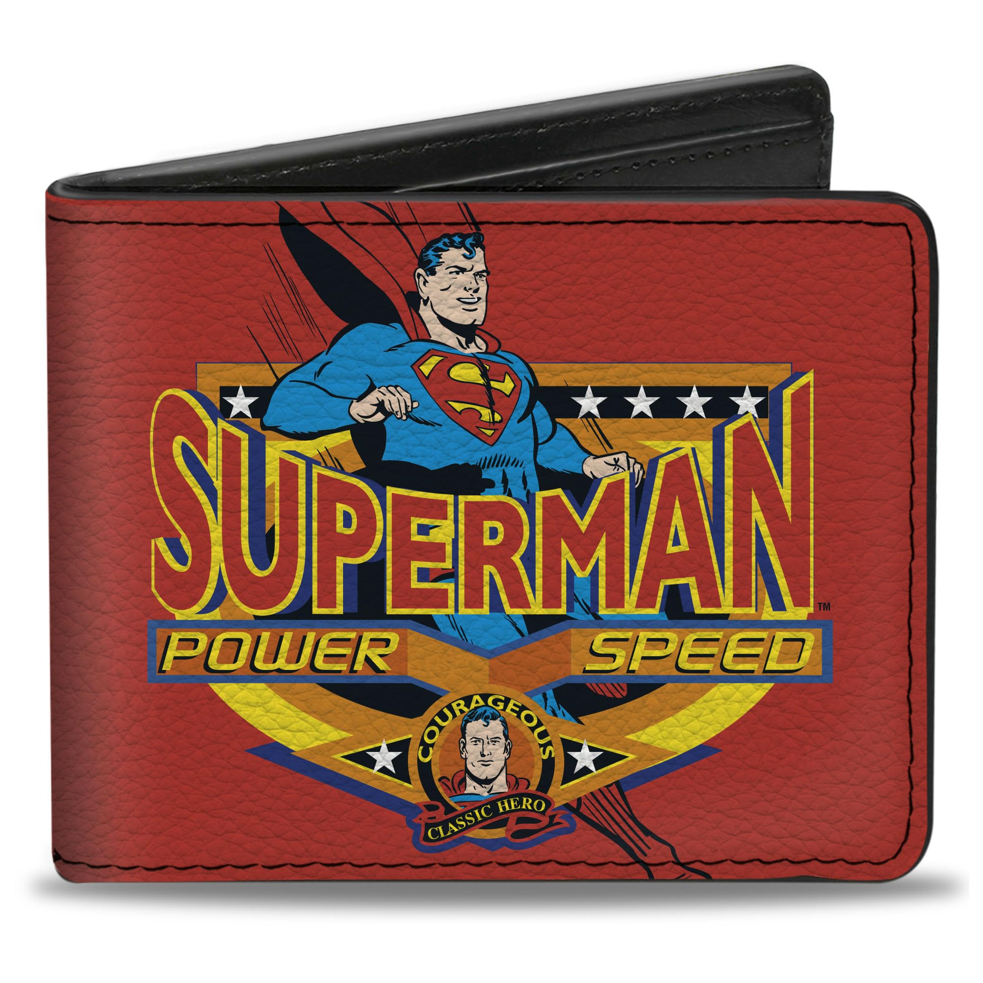 Buckle-Down DC Comics Wallet, Bifold, Superman Power Speed Pose Badge Red, Vegan Leather