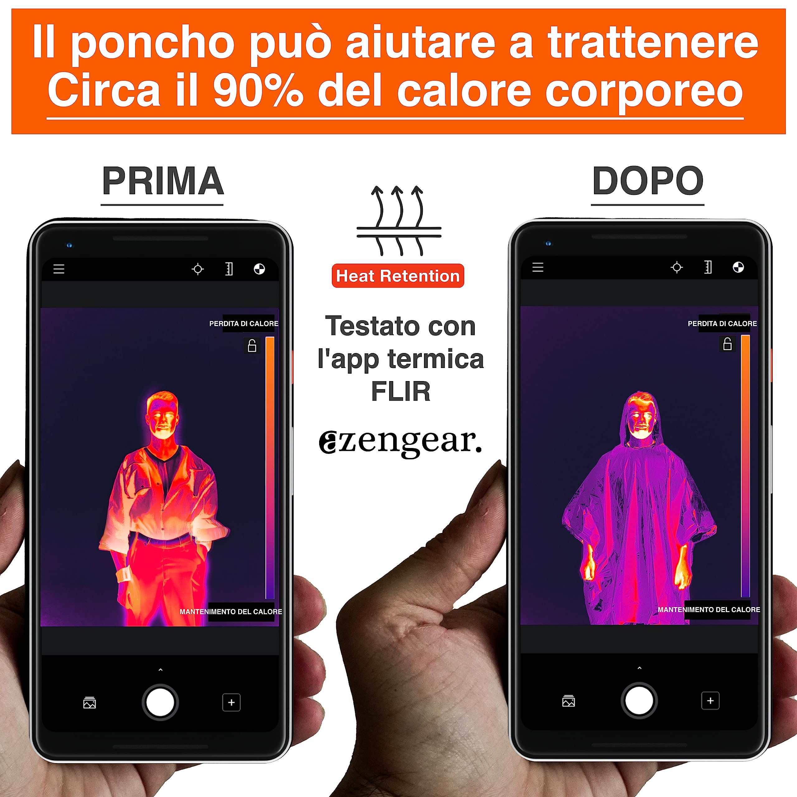 aZengear Poncho di emergenza e sopravvivenza (4 pezzi) con rivestimento termico in mylar, reversibile con cappuccio, impermeabile e antivento (arancia)