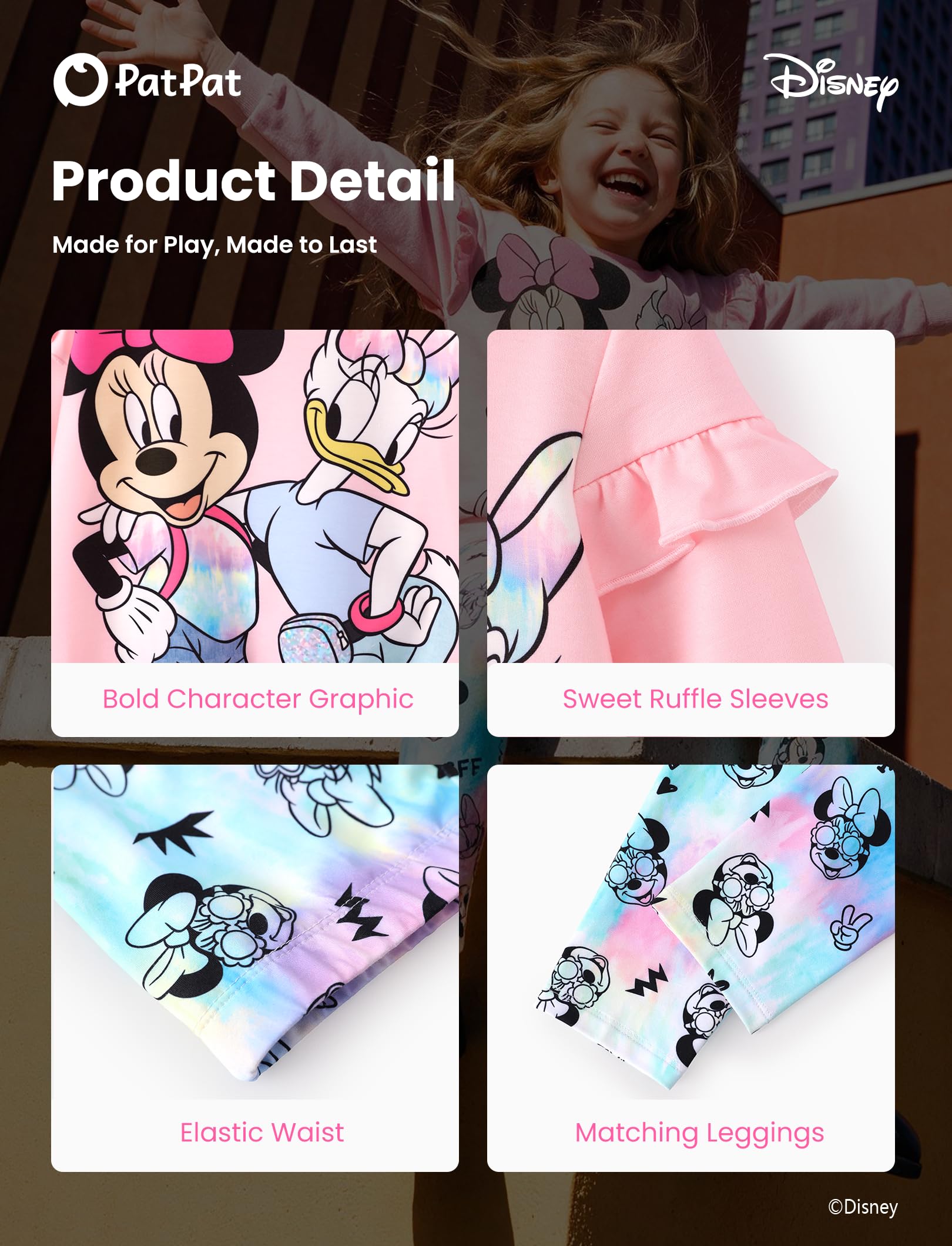 Disney Frozen Minnie Mouse Stitch Princess Herbst Kleinkind Mädchen Outfit 2-teiliges Mädchen Kleidung Langarm Sweatshirt und Leggings | Offizielles Lizenzprodukt, kräftiger Charakterdruck, Rüschen-Schulter, bequeme Passform, weiches Gefühl, leicht