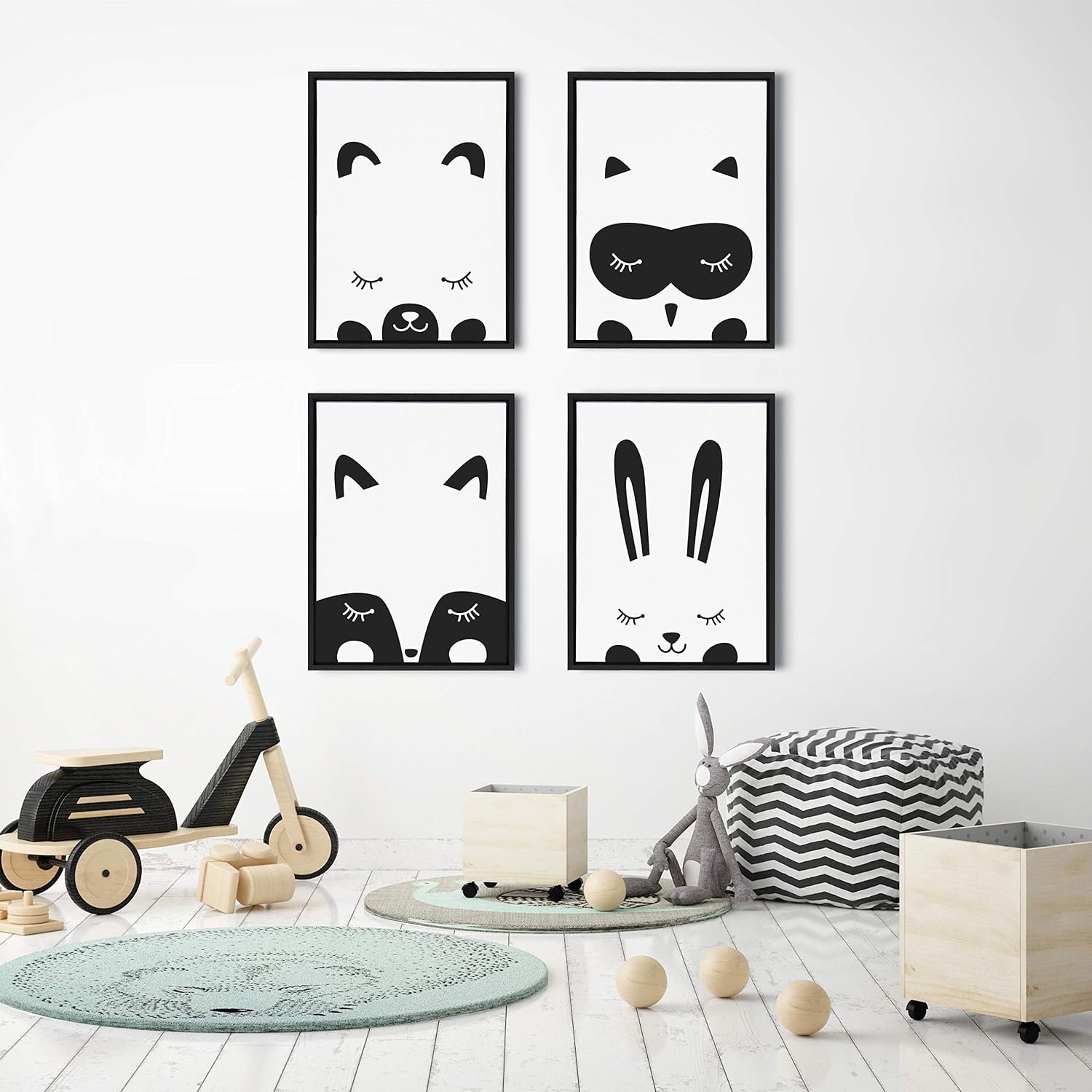 Kate and Laurel Sylvie Modern Baby Bear Framed Canvas Wall Art by Rachel Lee of My Dream Wall, 18x24 Black