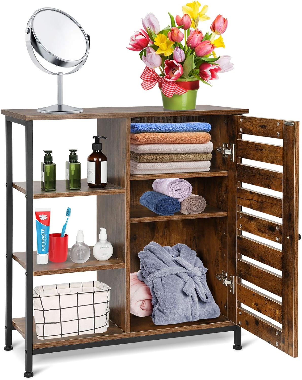 Flash Sale Wooden Bathroom Cabinet, Free Standing Bathroom Storage Cabinet Floor Storage Cabinets Kitchen Cupboard with Doors and 3 Shelves or Home Office Bedroom Living Room, Rustic Brown Top Rated Wooden Bathroom Cabinet, Free Standing Bathroom Storage Cabinet Floor Storage Cabinets Kitchen Cupboard with Doors and 3 Shelves or Home Office Bedroom Living Room, Rustic Brown