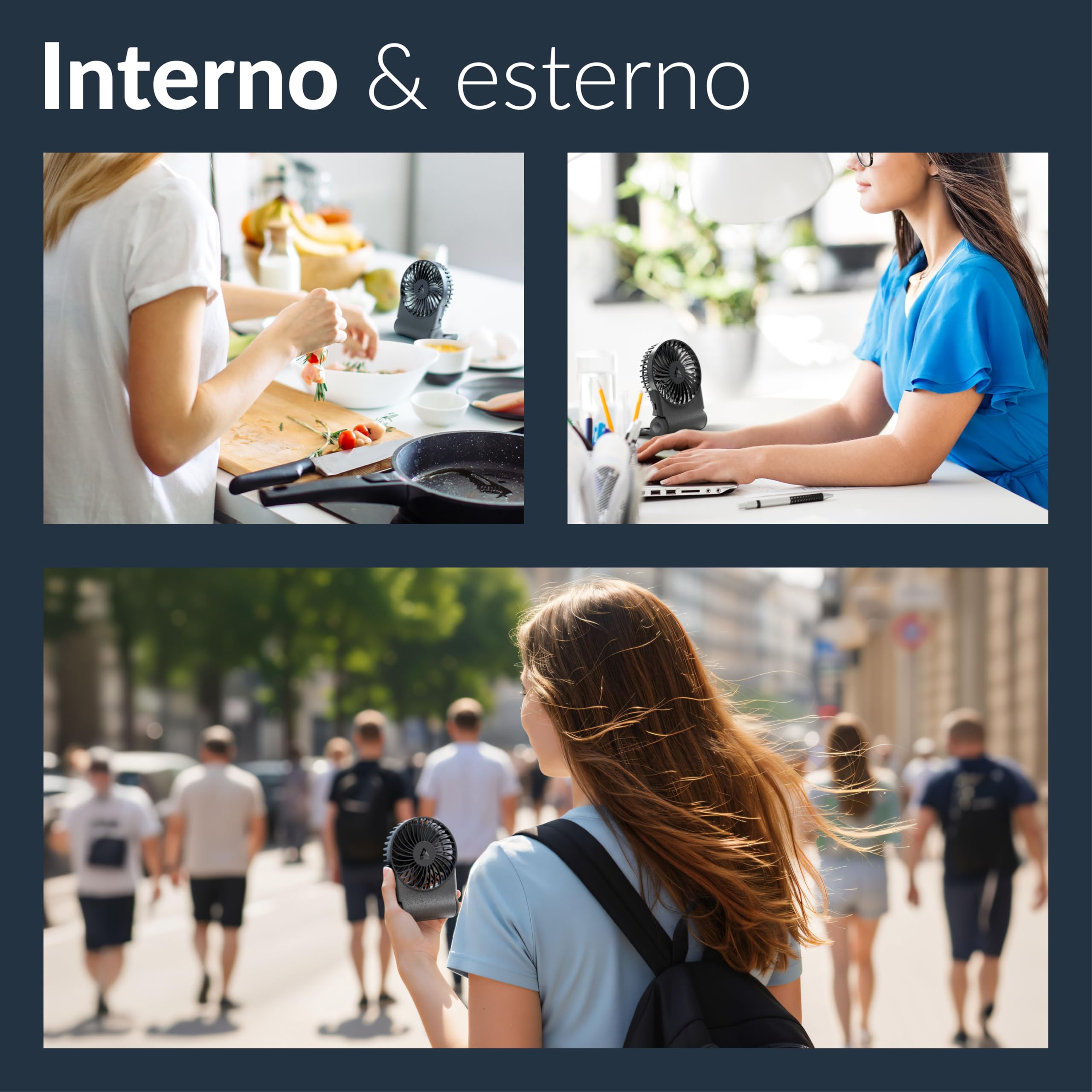 ARCTIC Summair 2Go (Black) -Ventilatore Portatile Ricaricabile con Supporto, Velocità Regolabile in Modo Continuo, Autonomia da 4 a 77 Ore, Connessione USB-C (incl. Cavo USB-A) - Nero