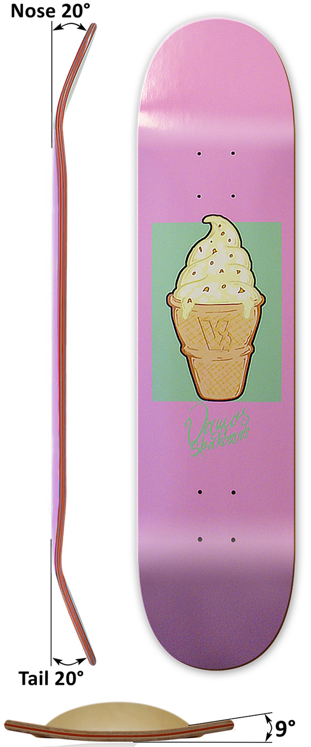 Skateboard Deck | Ice Design | 100% Canadian Hardrock Maple | mit Griptape | Diverse Größen