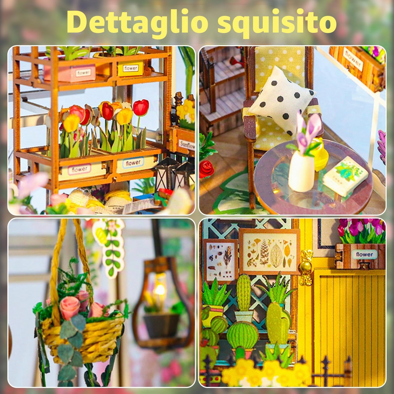 Book Nook Casa Delle Bambole in Legno, Miniatura Fai Da Te, Modello di Casa Puzzle con Luci LED, Casa, Decorazione Scaffale, Regalo Di Vacanza für Erwachsene und Kinder (Casa Di Fiore Di Vacanza)