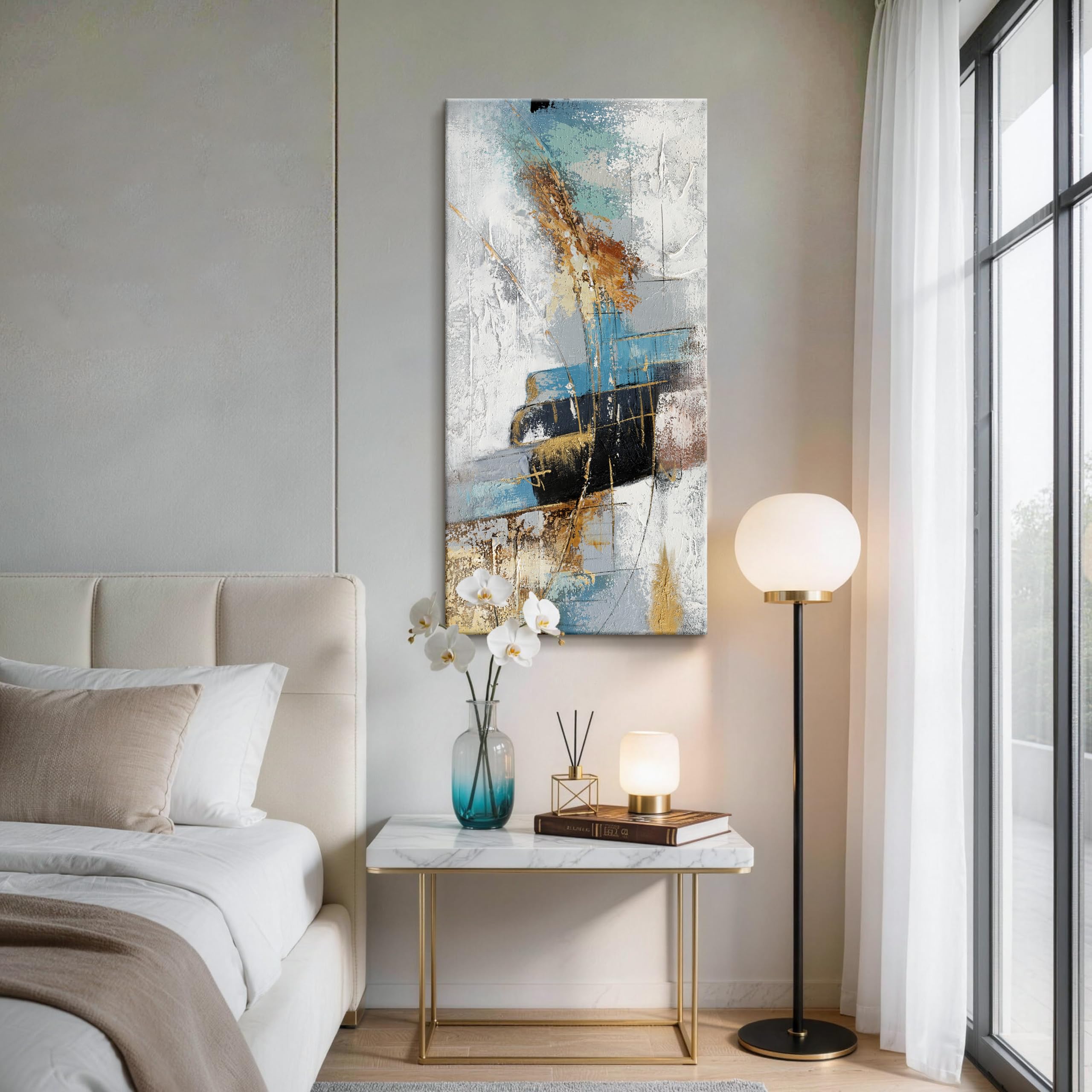 WENGTIAO Grande Abstraite Peintures sur Toile Peinte à la Main, Abstraite Moderne Art Surface Texturée, Acrylique Peinture sur Toile pour Tableau Decoration Murale Salon Maison 120x60 cm