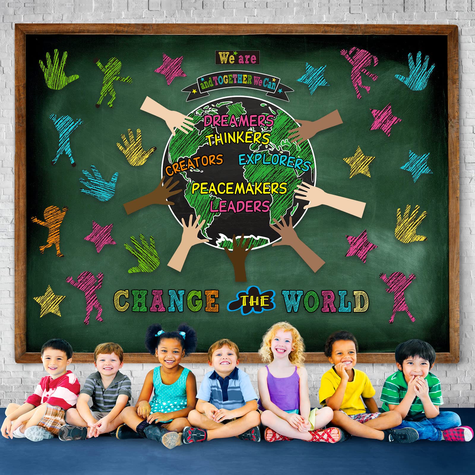 Pajean 88 Pieces One World Together Classroom Decorations We Can Change The  World Classroom Wall Decor We are and Together Hands Cutouts with Stars
