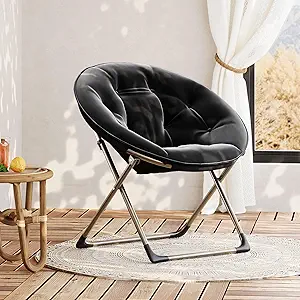 GarveeHome Comfy Oversized Saucer Chair – Soft Plush Fabric Reading Lounger for Adults, Stable X-Large Metal Frame Foldable Accent Lazy Chair for Bedroom, Living Room, Dorm, Office,Black