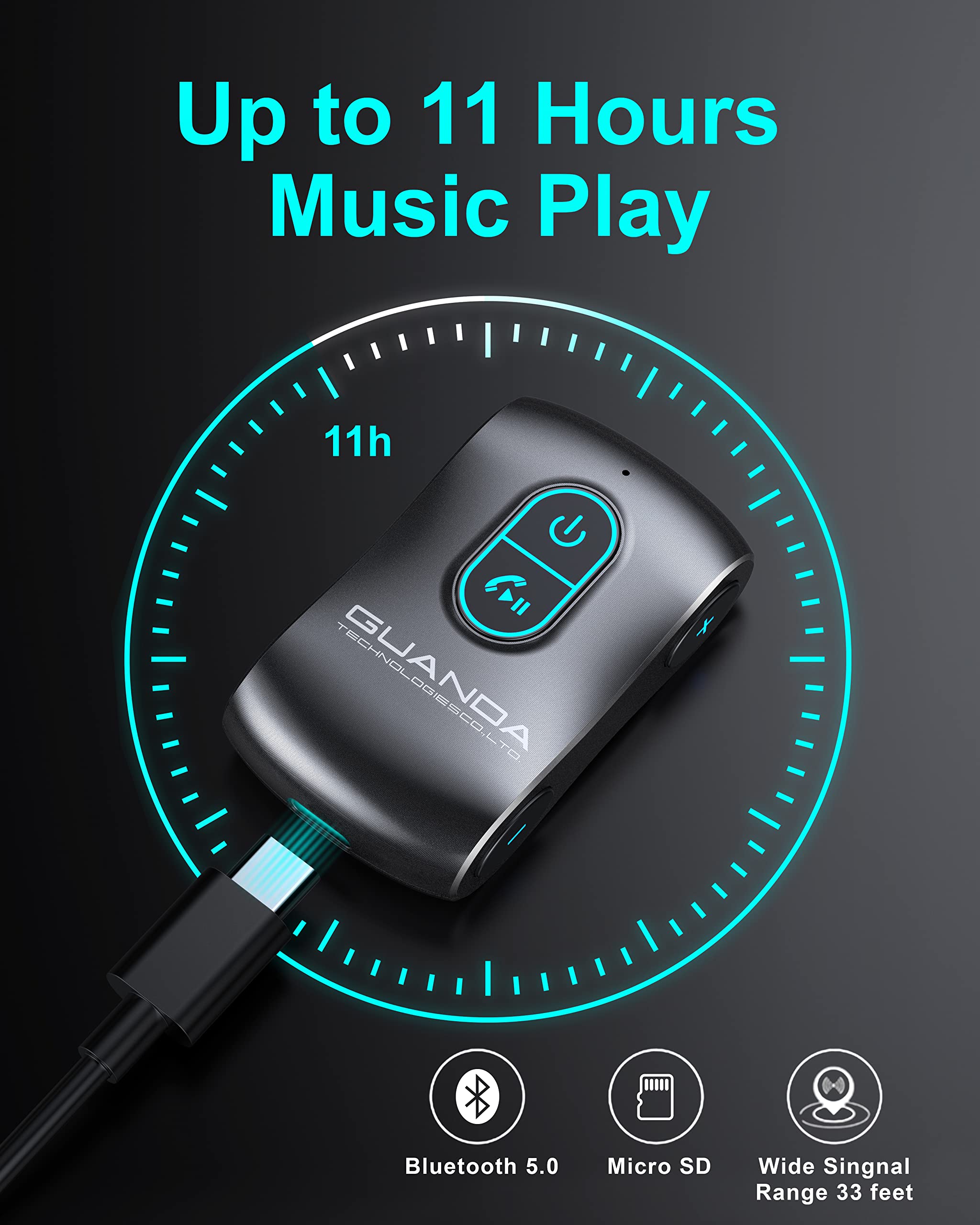 Ricevitore Bluetooth 5.0, adattatore Bluetooth AUX con cancellazione del rumore per autoradio/PC/TV/Stereo domestico/Cuffie cablate/Altoparlante W Slot per scheda Micro SD S Chiamate in vivavoce