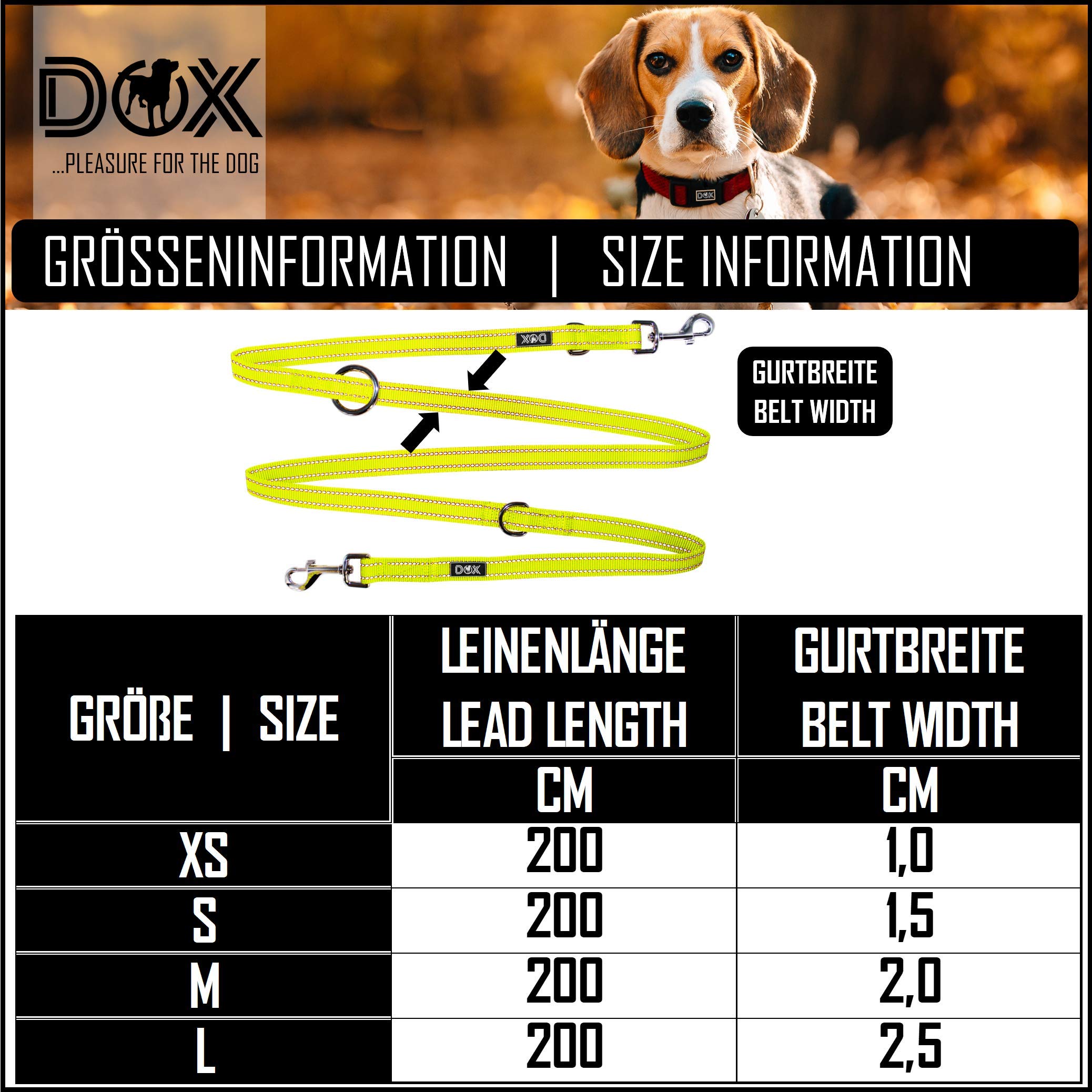 DDOXX Guinzaglio per Cani Nylon Riflettente, Regolabile con 3 Misure, 2 m | Tanti Colori e Taglie | Guinzaglio Doppio Cane Gatto Cucciolo Taglia Piccola Media Grande Piccoli Medi Grandi | S, Giallo