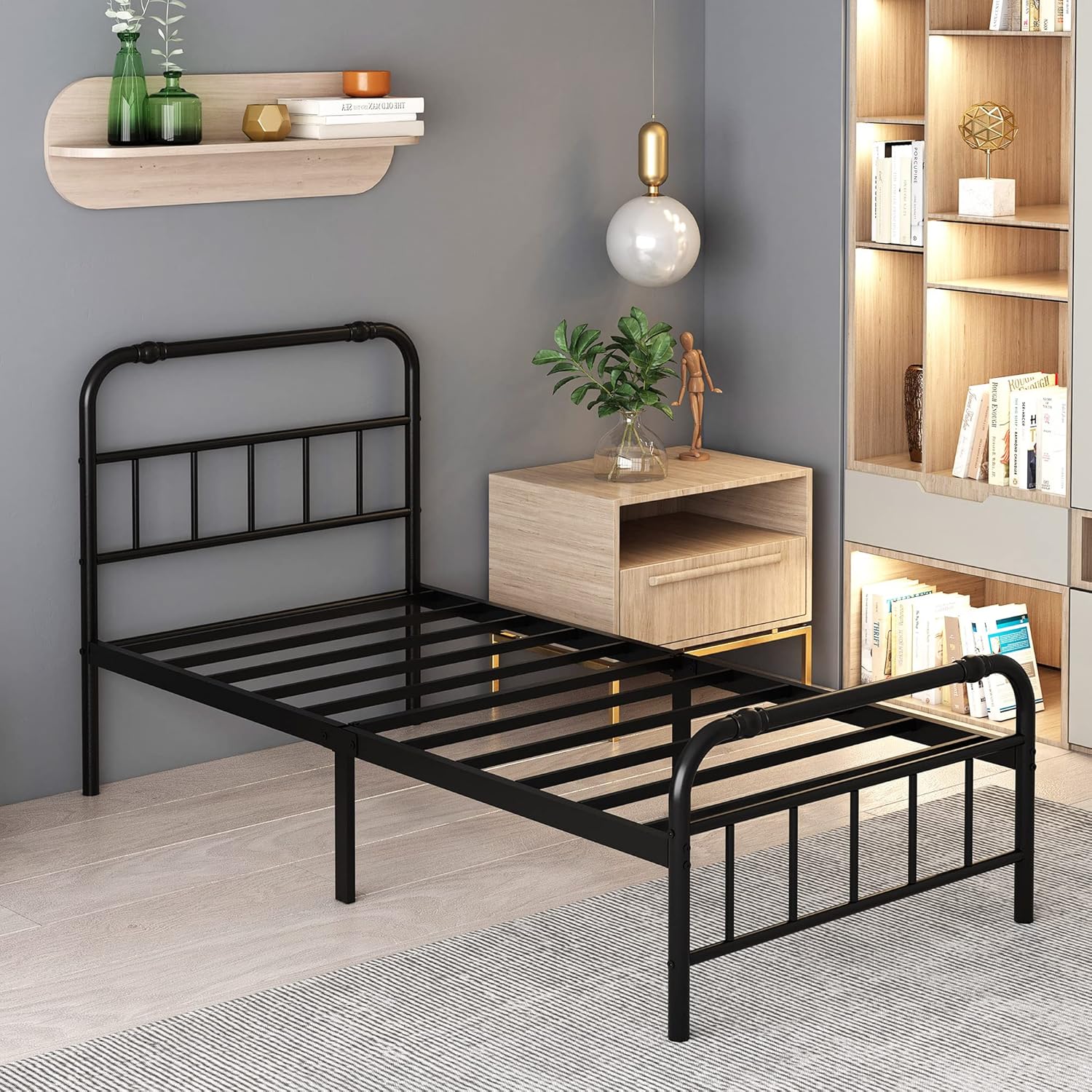 Uliesc Twin Size Metal Bed Frame with Headboard and